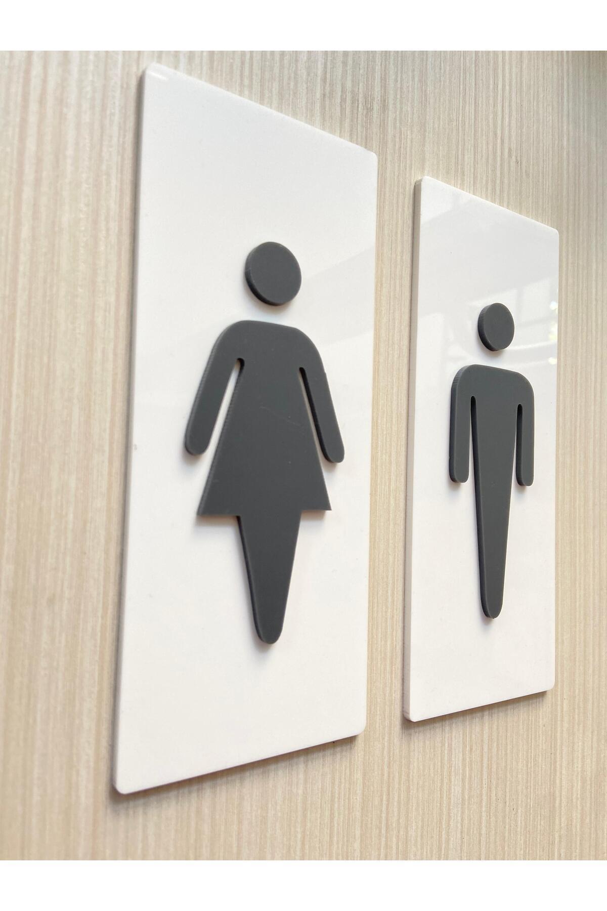 Yönline Kabartmalı Kadın ve Erkek İkonlu Wc Tabelası Kendinden Yapışkanlı Yönlendirme Levhası 19X8 cm