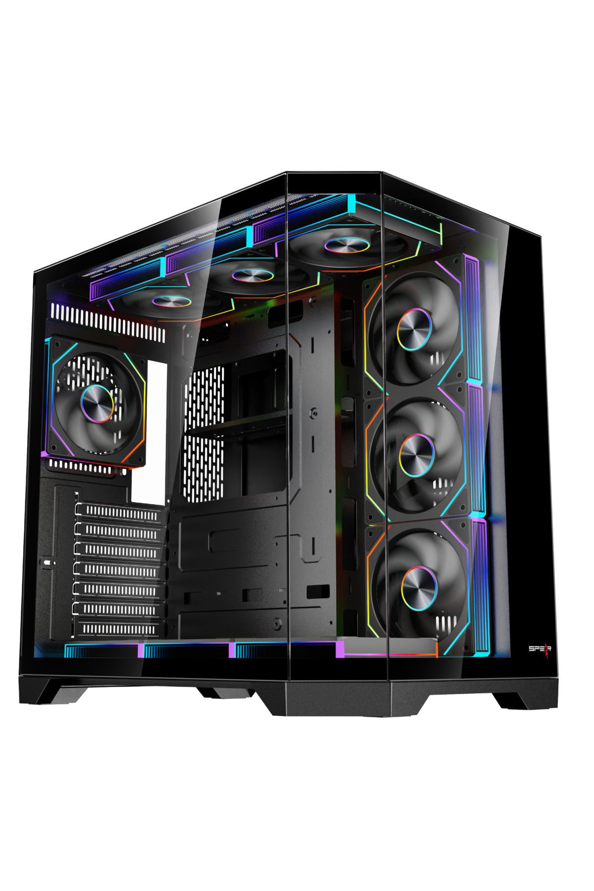 SPEARPC-DOST60PLUS 7 مراوح ARGB ATX Gaming Case مع جهاز تحكم عن بعد باللون الأسود 1
