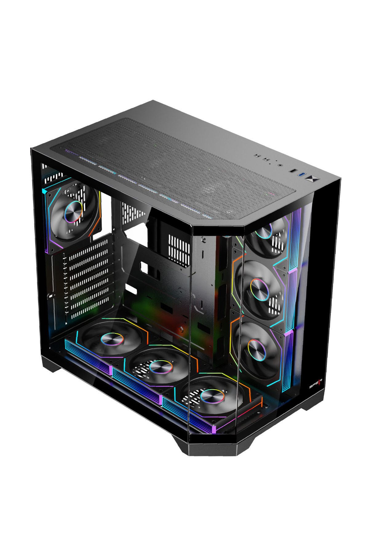 SPEARPC-DOST60PLUS 7 مراوح ARGB ATX Gaming Case مع جهاز تحكم عن بعد باللون الأسود 2