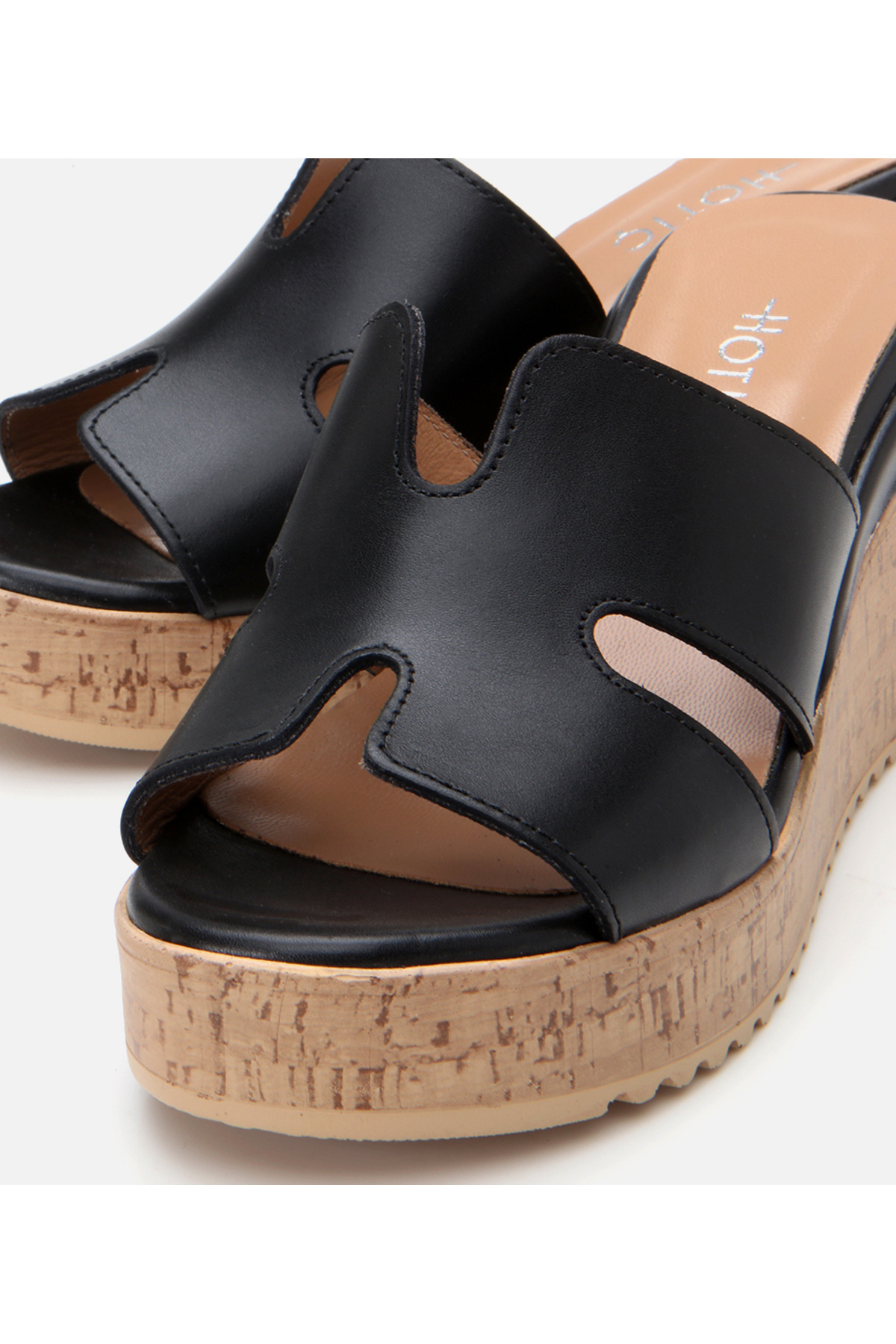 Hotiç-Women's Leather Black Stone Heeled Slippers 3