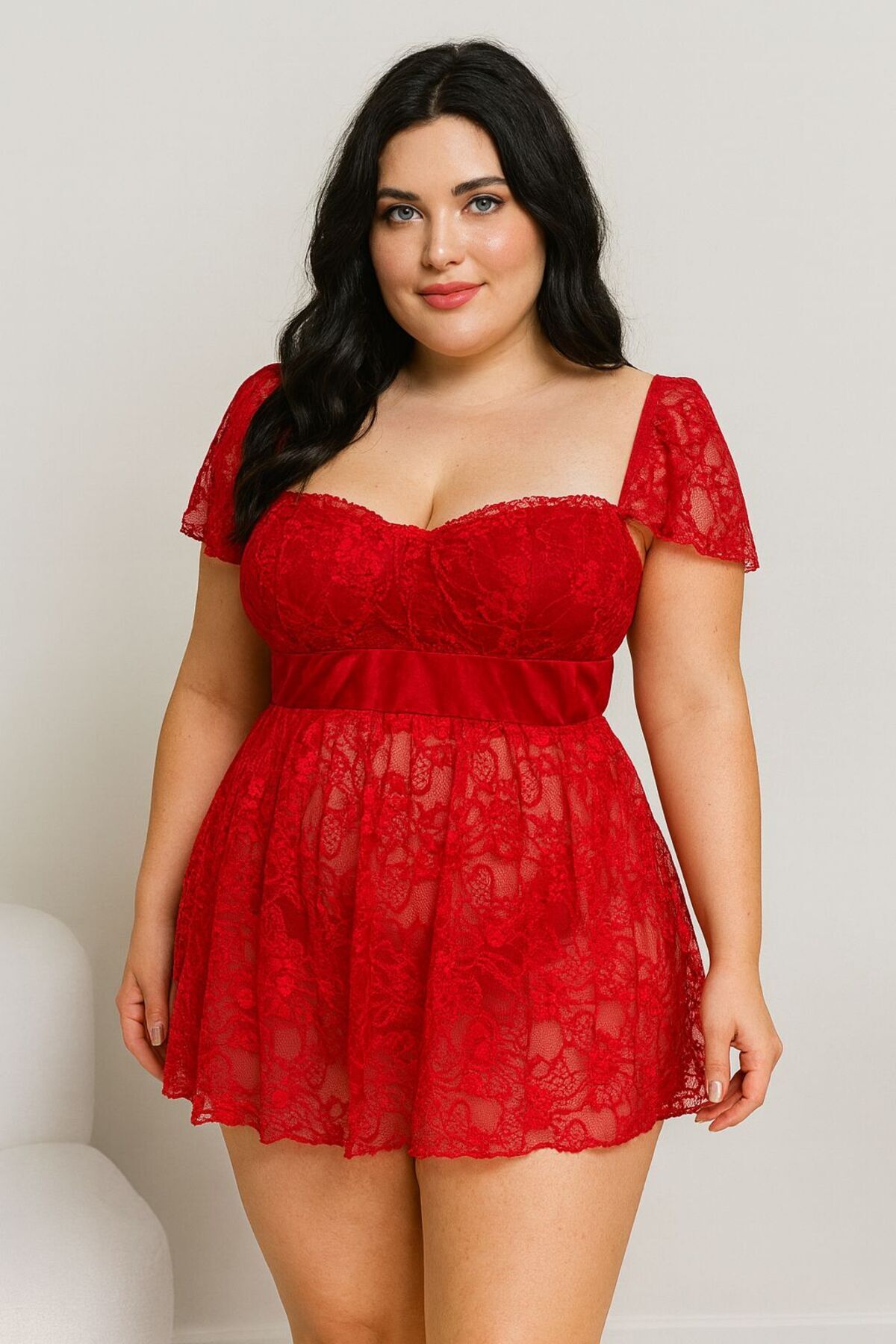 WİYONA BÜYÜK BEDEN KURDELE DETAYLI ŞIK ASKILI GECELİK