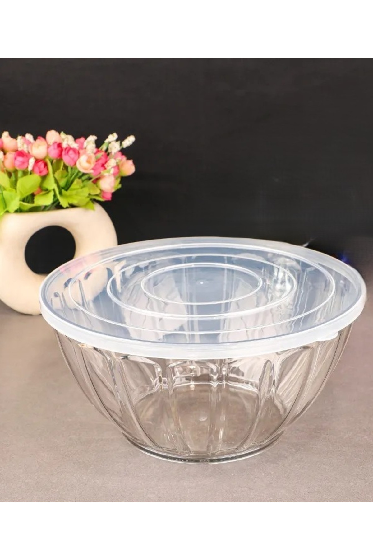 ELEGANT HOME-Set of 4 clear bowls with lids for mixing, fermenting dough, and storing food 1/1.5/2.5/3.5 liters 6
