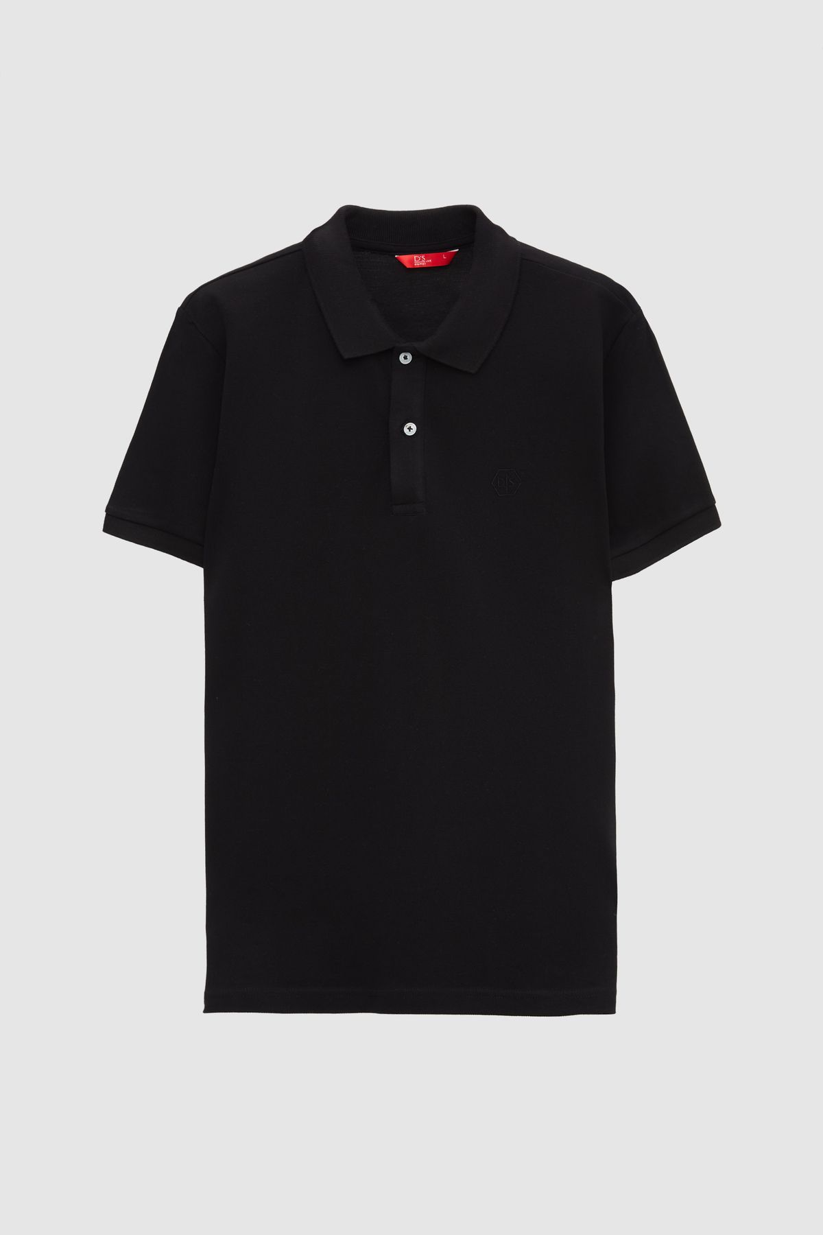 D'S Damat-Normale Passform, schwarzes Piqué-T-Shirt aus 100 % Baumwolle mit unlackiertem Polokragen und Stickerei 5