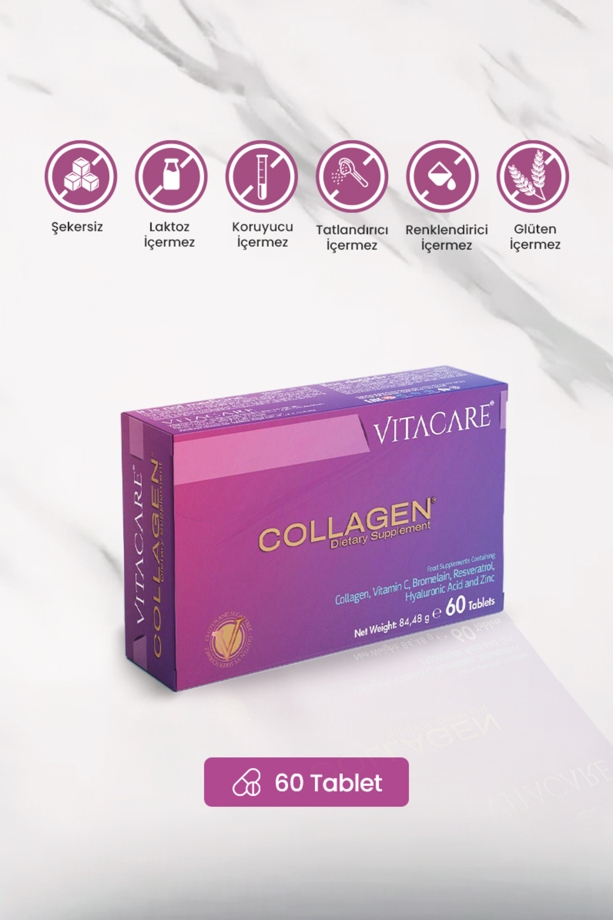 VITACARE OTC Vitacare Collagen Tablet Tip1 Tip3 Resveratrol Bromelain Biotin - 60 Tablet | Beslenme Takviyesi