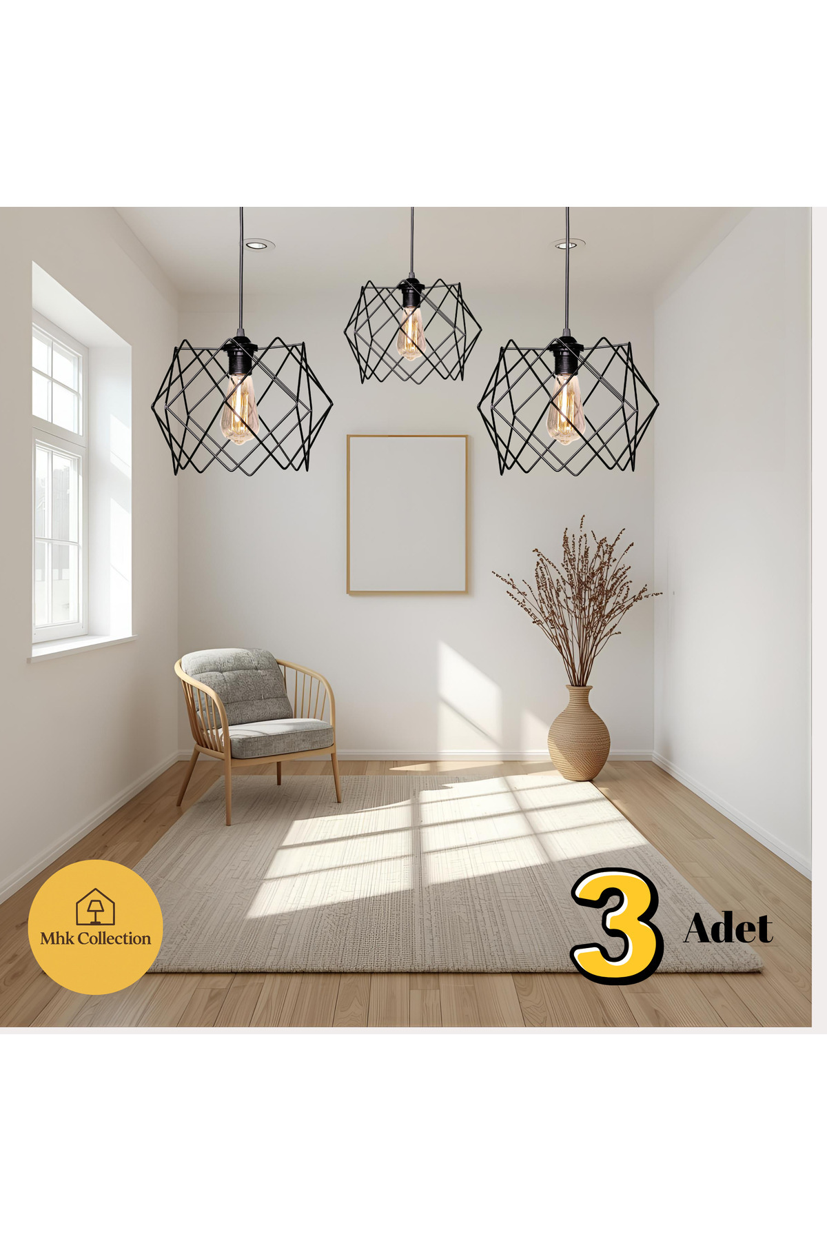 MHK Collection 3 Adet Prizma Siyah Sarkıt Avize, Salon, Mutfak, Antre, Çocuk Odası