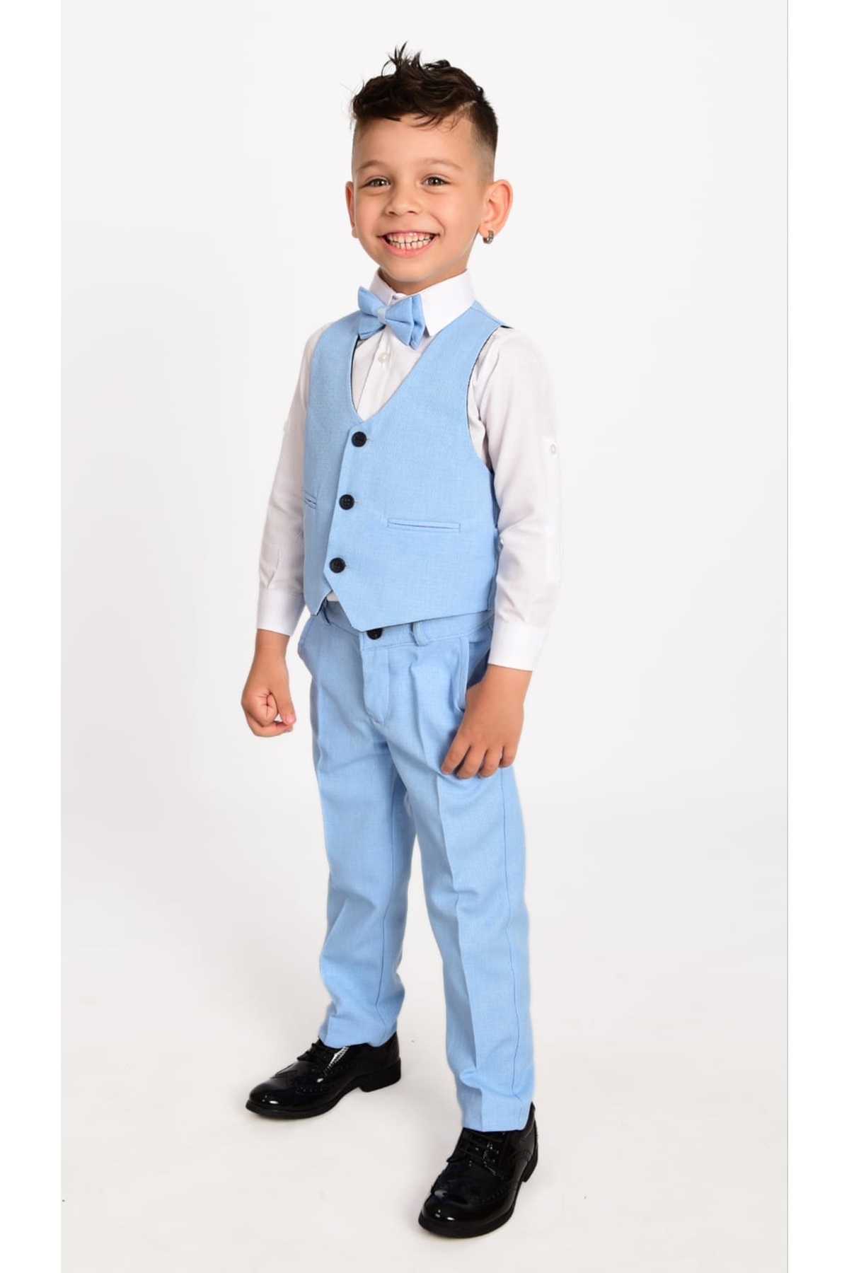 Mnk Yelekli Erkek Çocuk Takım Elbise MNK0272 BEBE MAVİ fotoğrafı 4 (önizleme)