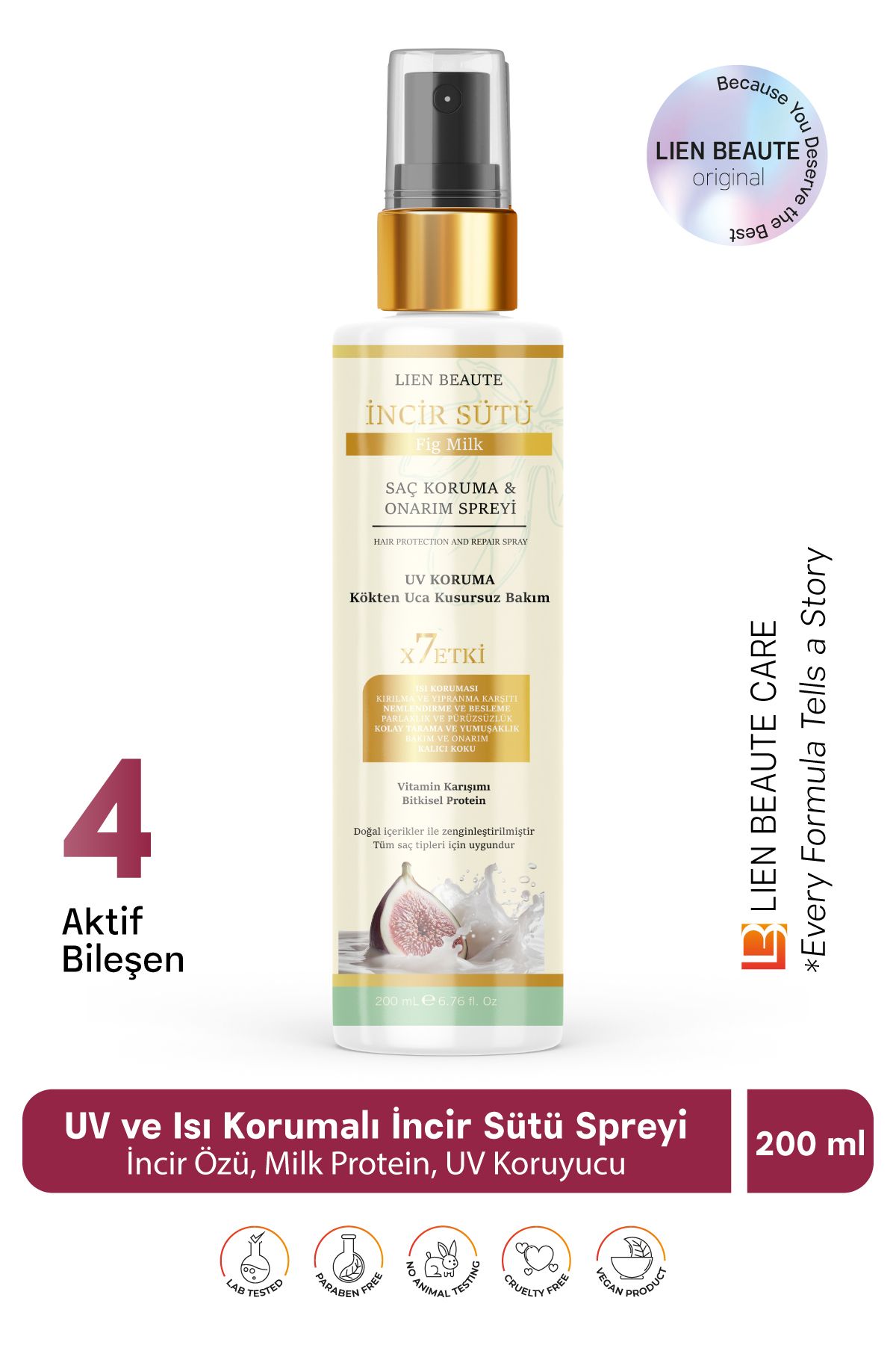 Lien Beaute İncir Sütü Uv Isı Korumalı Saç Bakım ve Onarım Spreyi X7 Etki Vitamin Karışımı Bitkisel Protein
