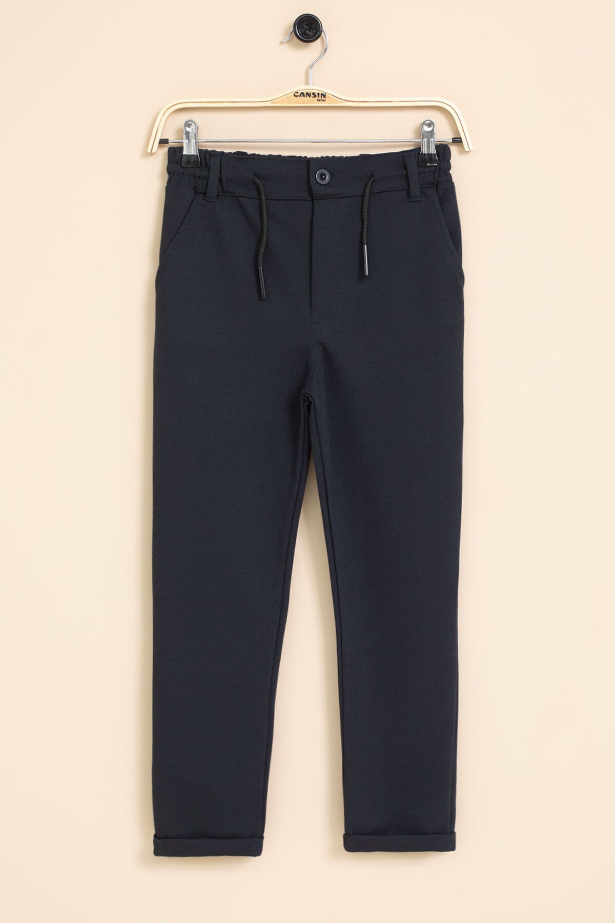 Cansın Mini-Navy Blue Boy's Double Leg Basic Fabric Trousers with Elastic Waist 21421 1