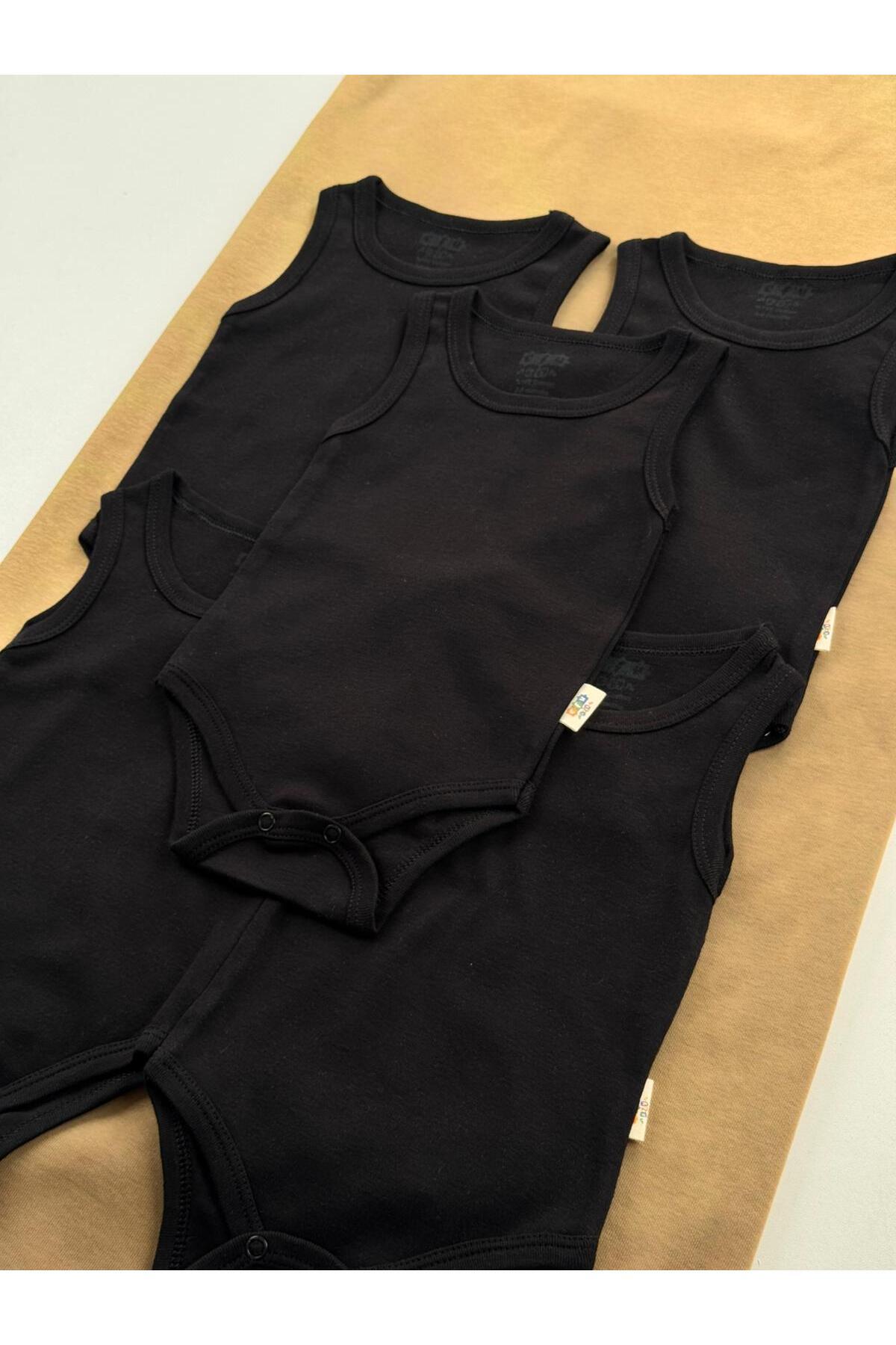 EFU BABY 5'li Siyah %100 Pamuklu Askılı Bebek Çıtçıtlı Atlet Body Zıbın fotoğrafı 4 (önizleme)