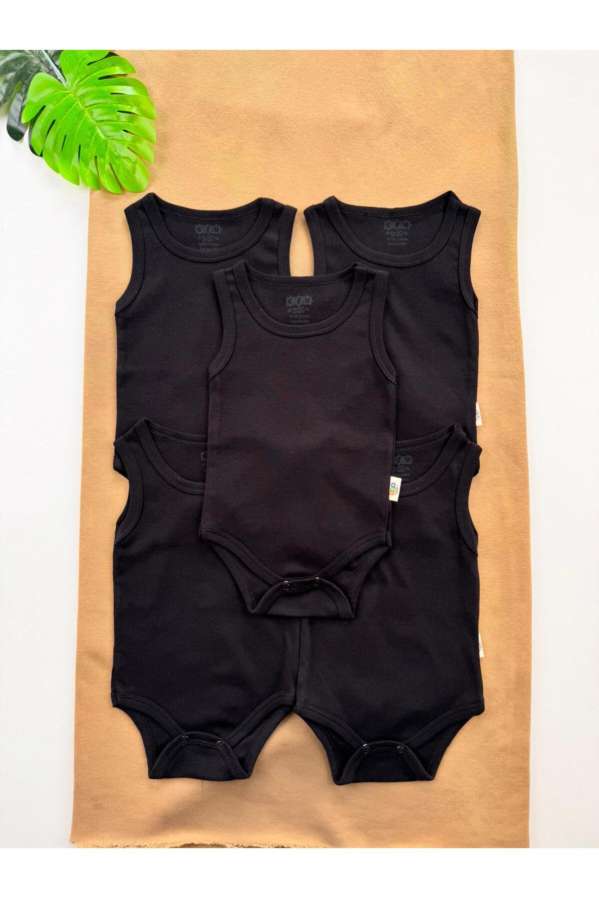 EFU BABY 5'li Siyah %100 Pamuklu Askılı Bebek Çıtçıtlı Atlet Body Zıbın fotoğrafı 5 (önizleme)