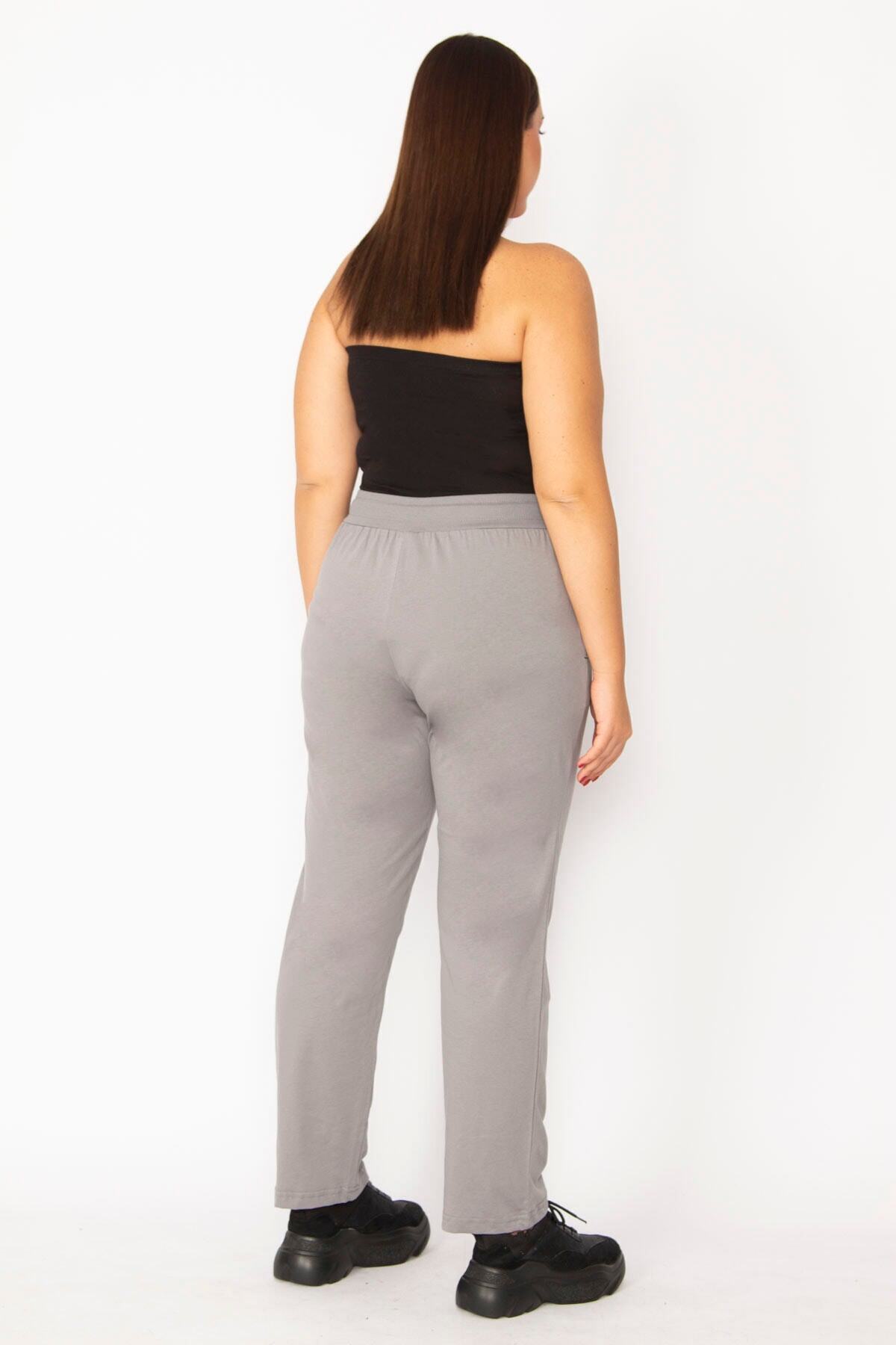 Şans-Pantaloni de sport cu buzunar cu alunecare, gri, cu talie elastică și cu ochi, de mărime mare 65n29152 6