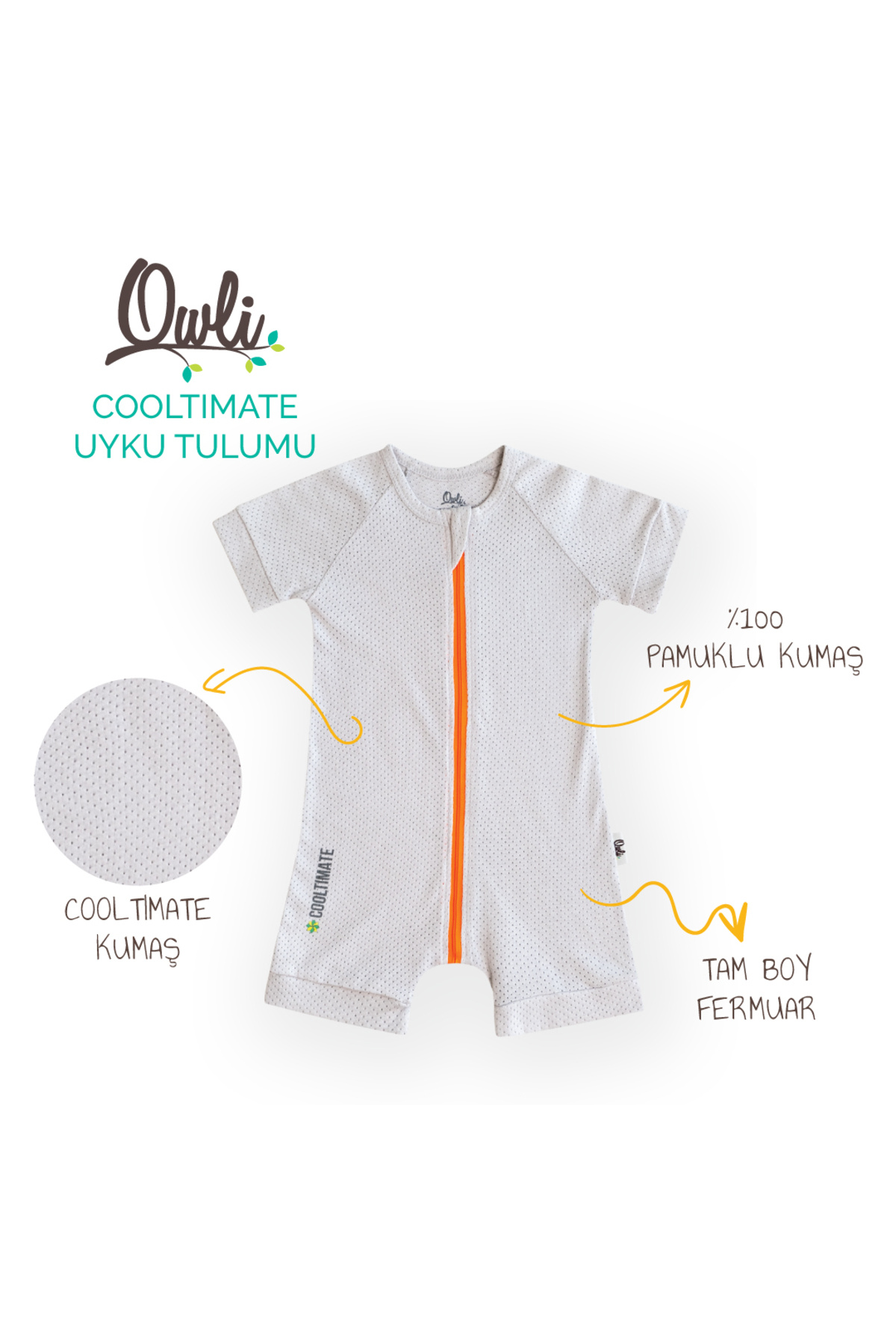 Owli Cooltimate Gri Unisex Bebek Uyku Tulumu fotoğrafı 2 (önizleme)
