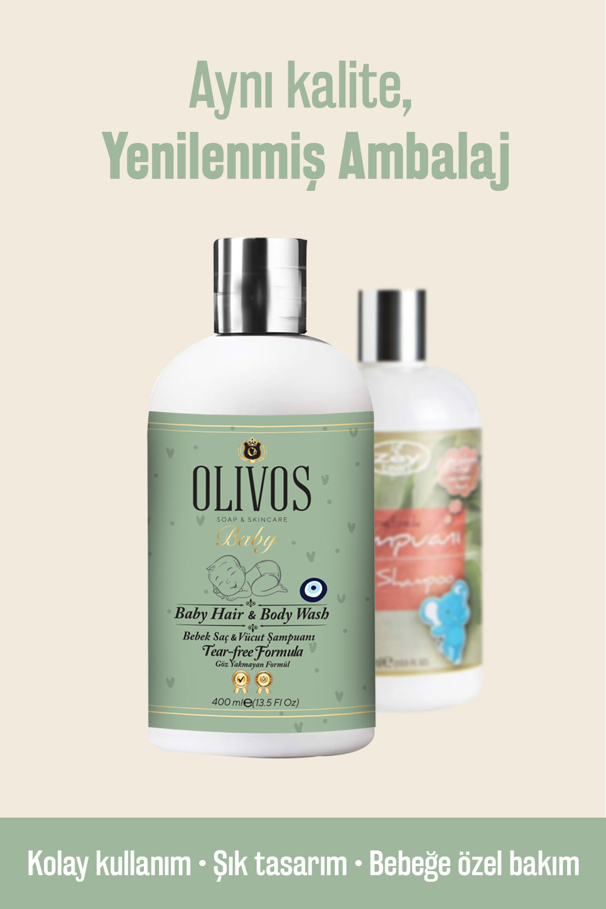 Olivos %100 Doğal Organik Zeytinyağlı Bebek Şampuanı, Saç ve Vücut için, Nemlendirici Etkili, 400 ml fotoğrafı 4 (önizleme)