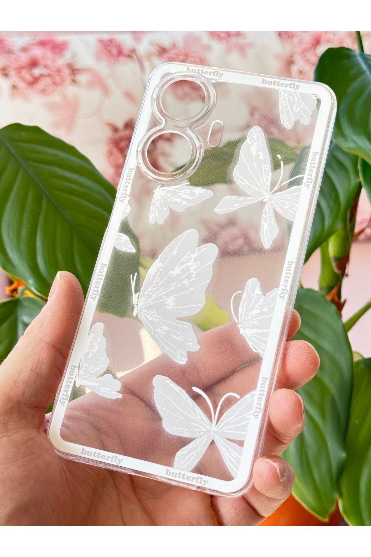 Fibaks-Realme C55 Compatible Case Designed Patterned Camera Protection Transparent Butterfly Flexible Soft Silicone Cover 3
