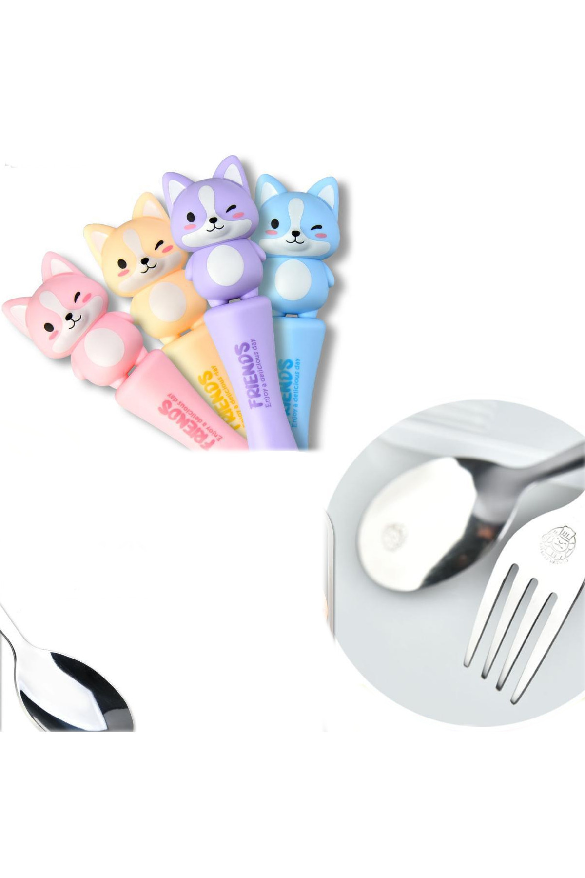 jojobebek Mavi Renk Kedi Figürlü Premium Çocuk BPA Free Paslanmaz Çelik Uçlu Çatal-Kaşık Set 24+ Ay fotoğrafı 2 (önizleme)