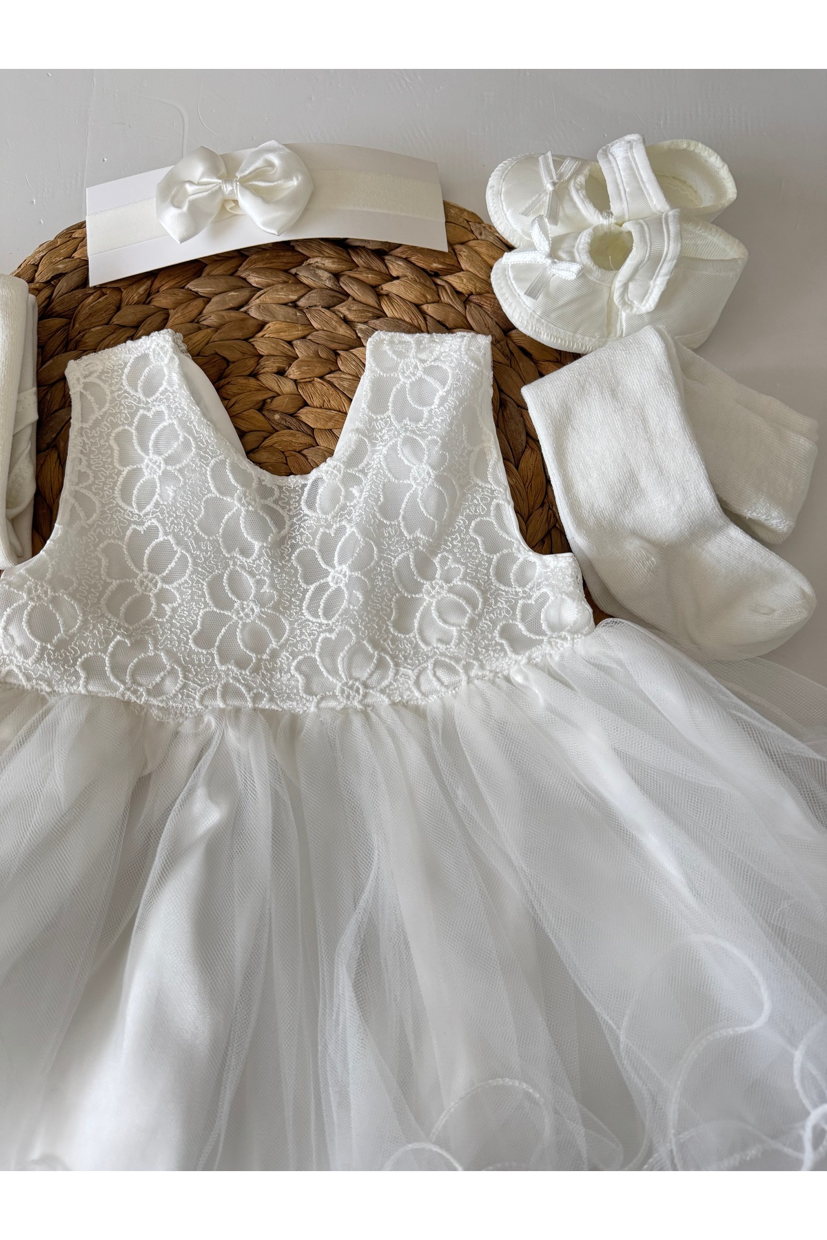 PİLEKİ BABY 0 4 Ay ( 5 Parça ) Yenidoğan Bebek Mevlüt Elbisesi Prenses Elbise Dantelli Gelinlik Elbise fotoğrafı 6 (önizleme)