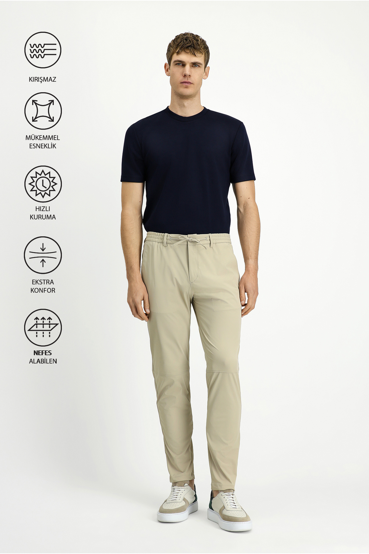 Techno-Line Super Slim Fit Extra Slim Lycra Elastic Waist Drawstring Classic Fabric Pants