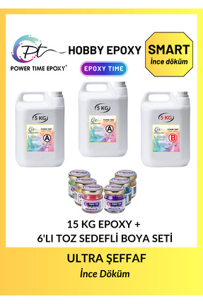 POWER TIME EPOXY 15 Kg Hobby Epoxy Smart 6'lı Toz Sedefli Pigment/ Ultra Şeff...