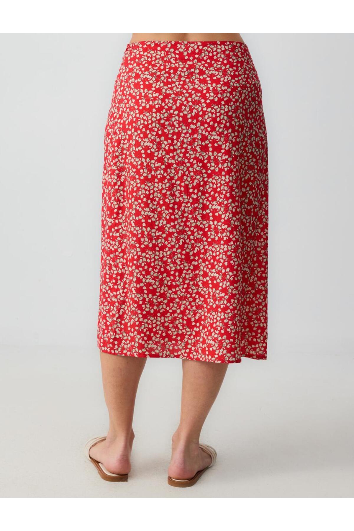 Jimmy Key-Red Regular Waist Floral Patterned Woven Midi Skirt 6