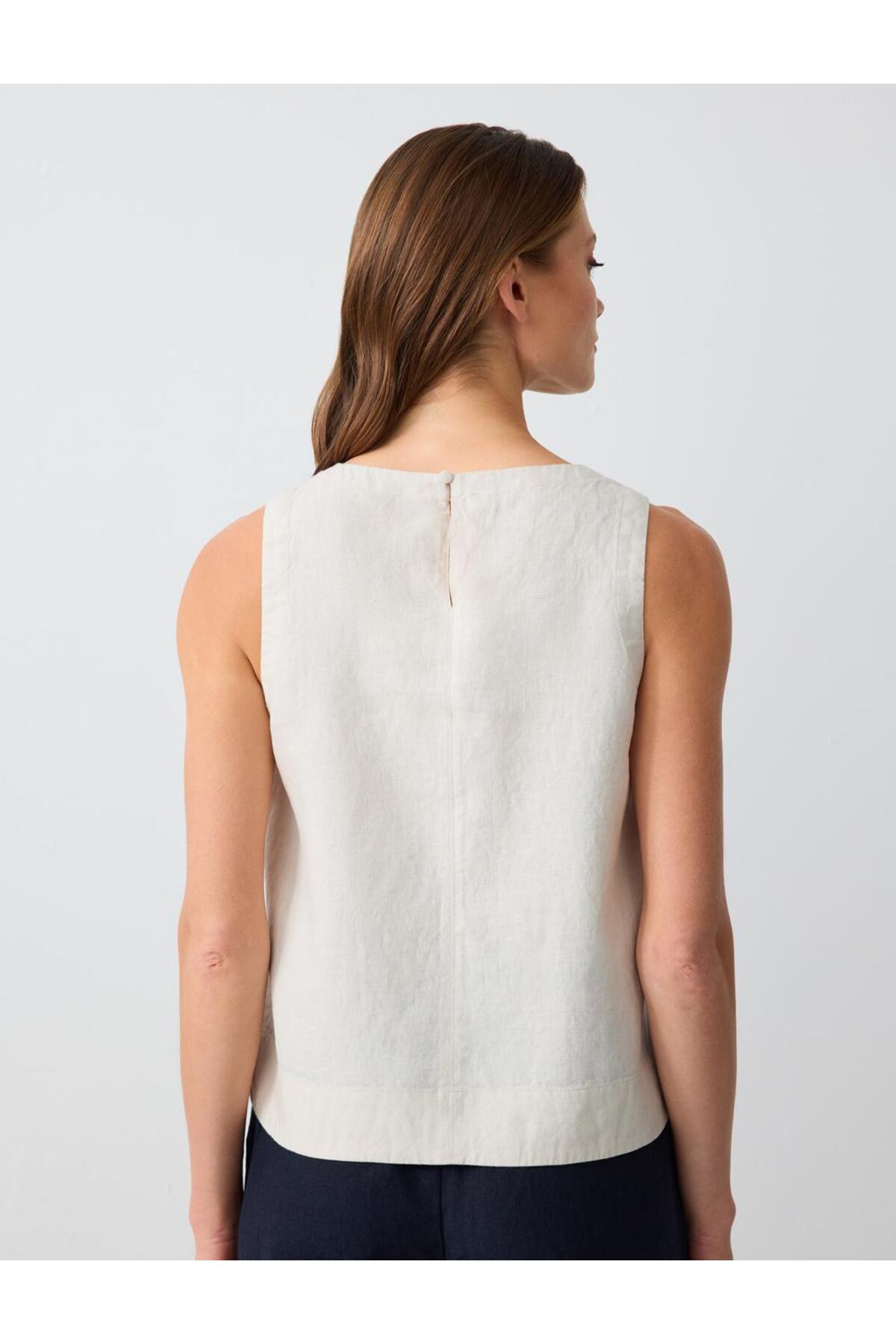 Jimmy Key-Stone 100% Linen Round Neck Sleeveless Woven Blouse 6