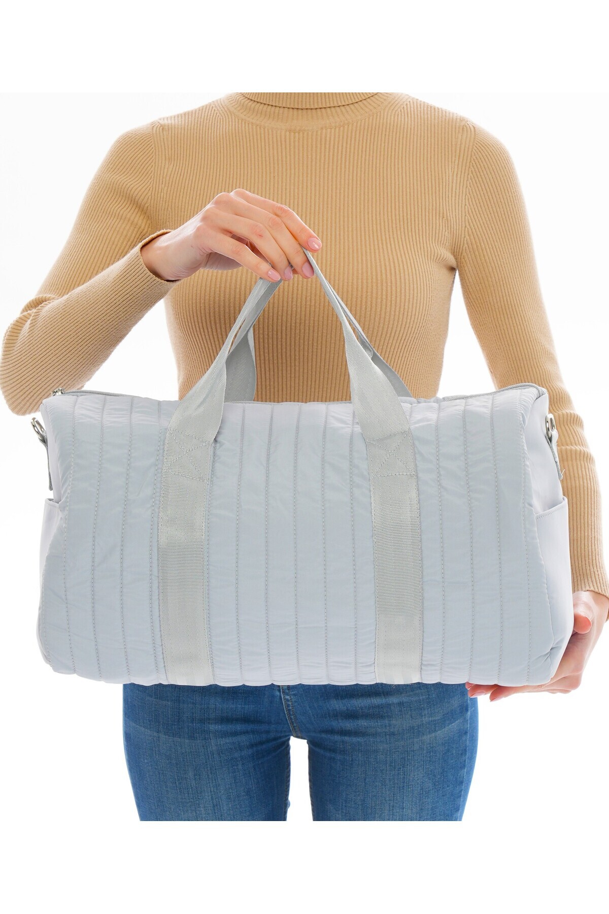 WITH-W  Unisex Kapitoneli Cepli Uzun Askılı Kadın Ve Erkek Kullanabilir Seyahat Fitnes Ve Spor Çantası - Görsel 2