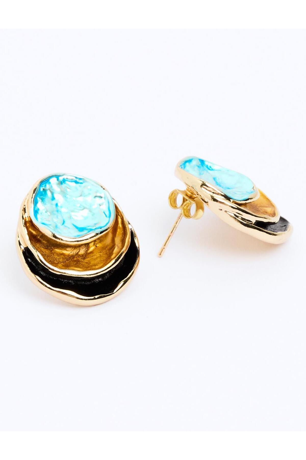 Jimmy Key-Turquoise Enamel Detailed Round Figured Earrings 3