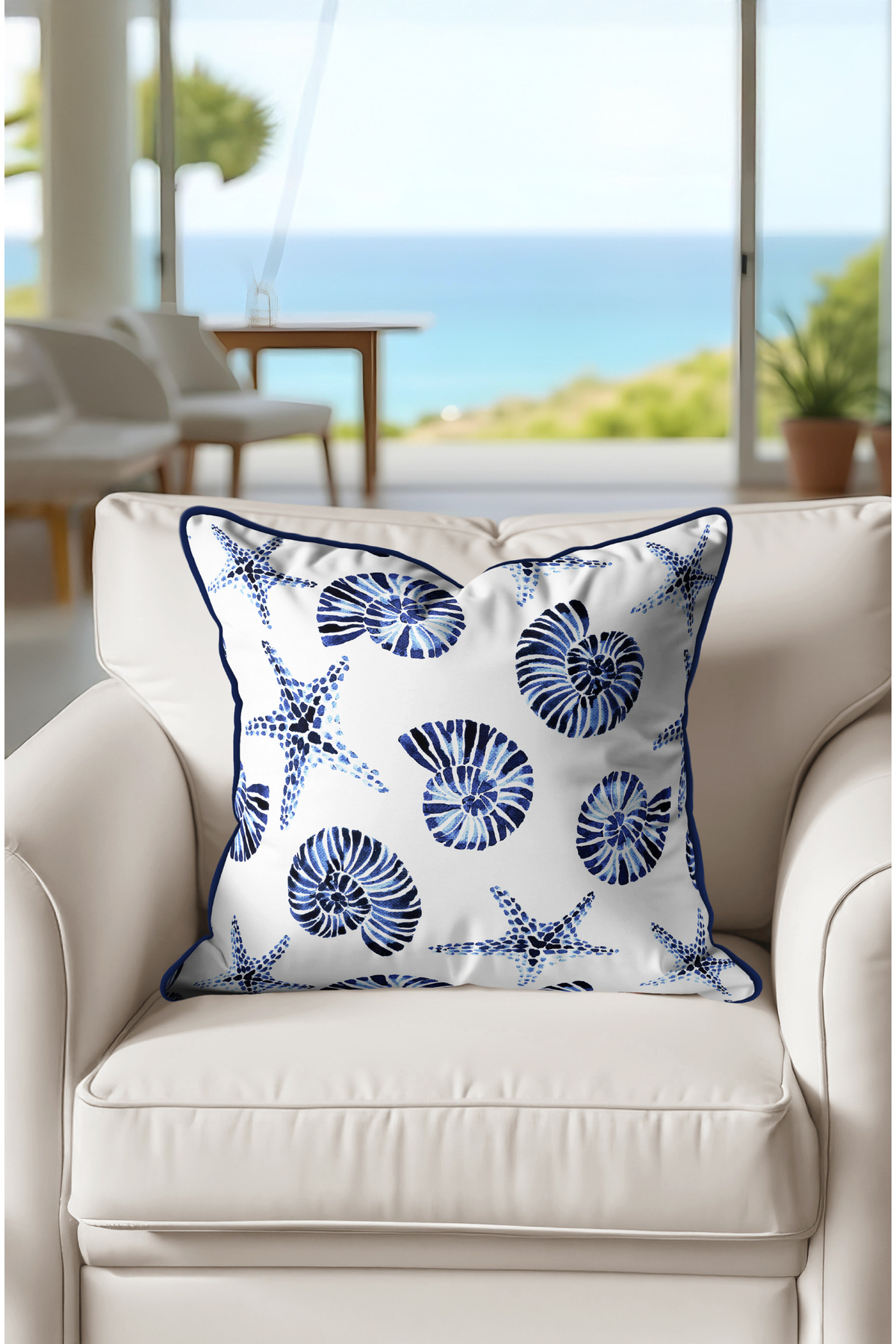 CANİLA-Sea Shell Patterned Linked 45 X 45 Kirlent Case. Double-Sided Decorative Kirlent with Hidden Zipper 1