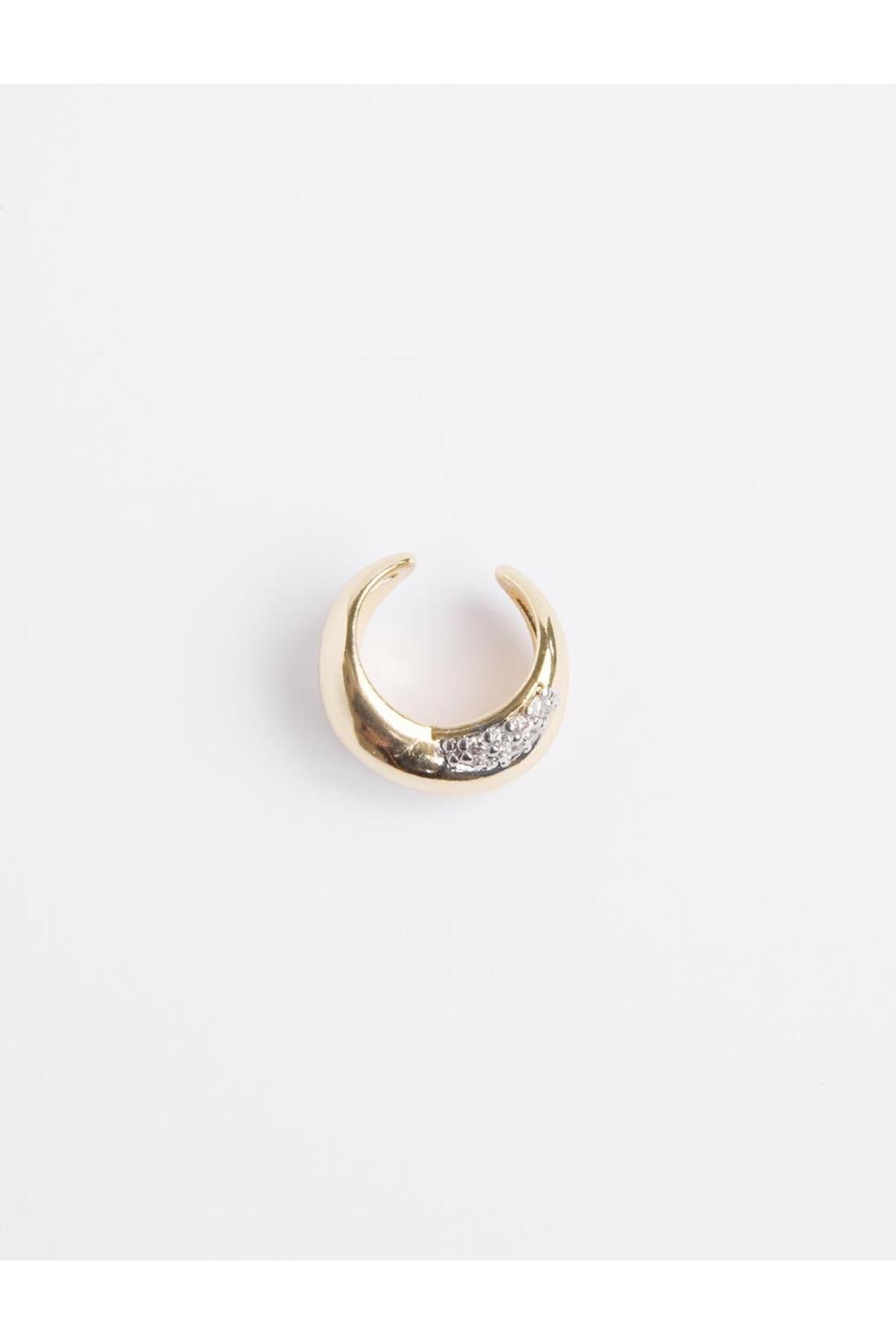 Jimmy Key-Gold Color Stone Detailed Shiny Half Hoop Earrings 4