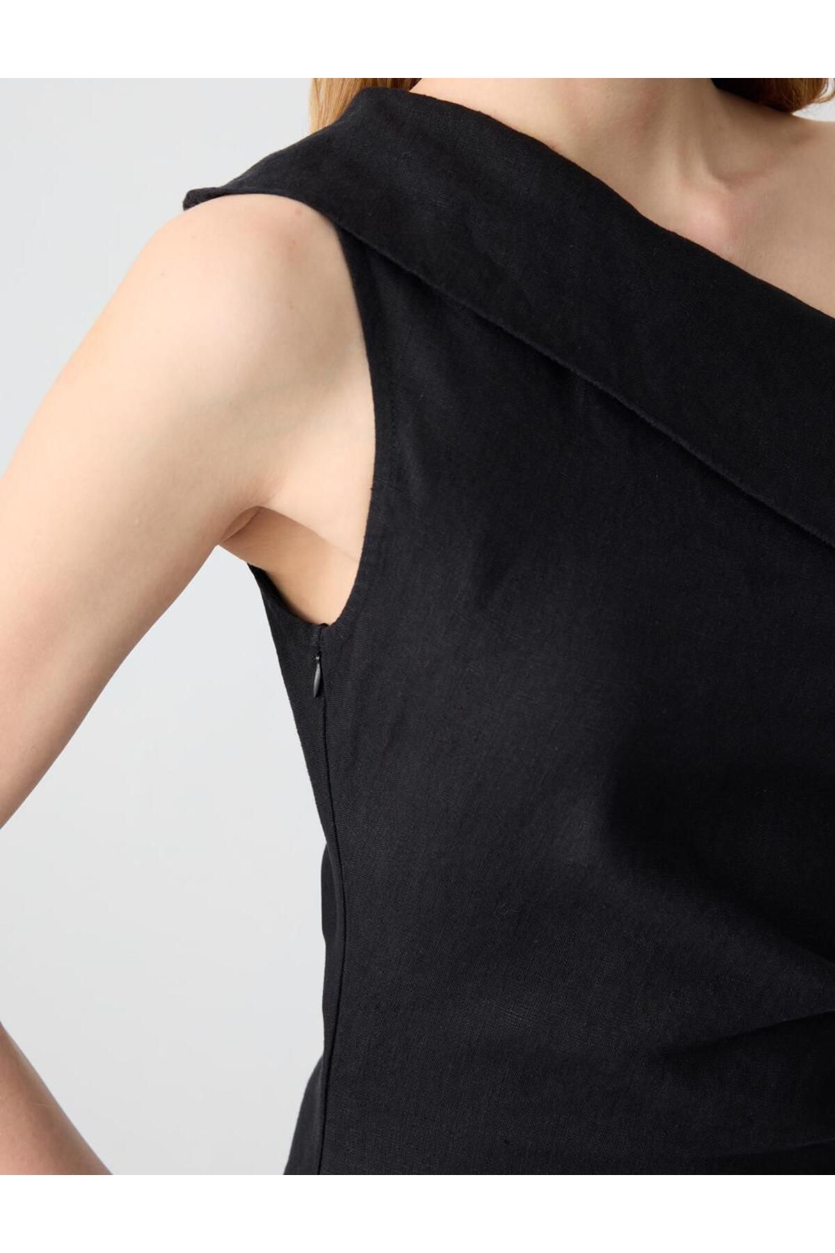 Jimmy Key-Rochie mini neagră, 100% in, cu decolteu asimetric, cu un singur umăr 5