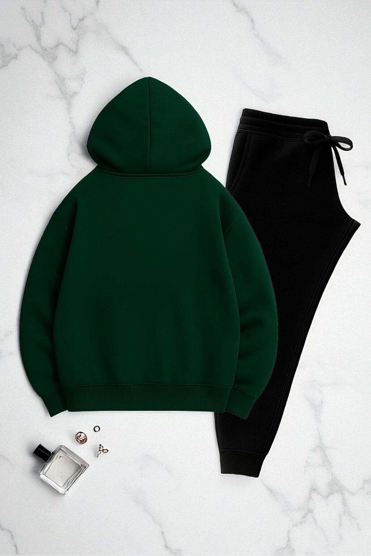 Unisex Be Happy Baskılı Oversize Sweatshirt Takım — سبز KP-BEHAPPY — تصویر 2 از 3