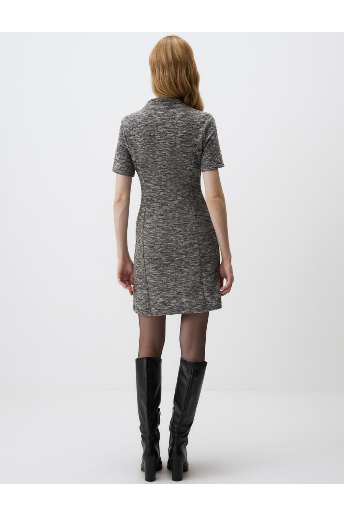 Jimmy Key-Gray Melange Straight Cut Half Turtleneck Knitted Dress Size: m 6