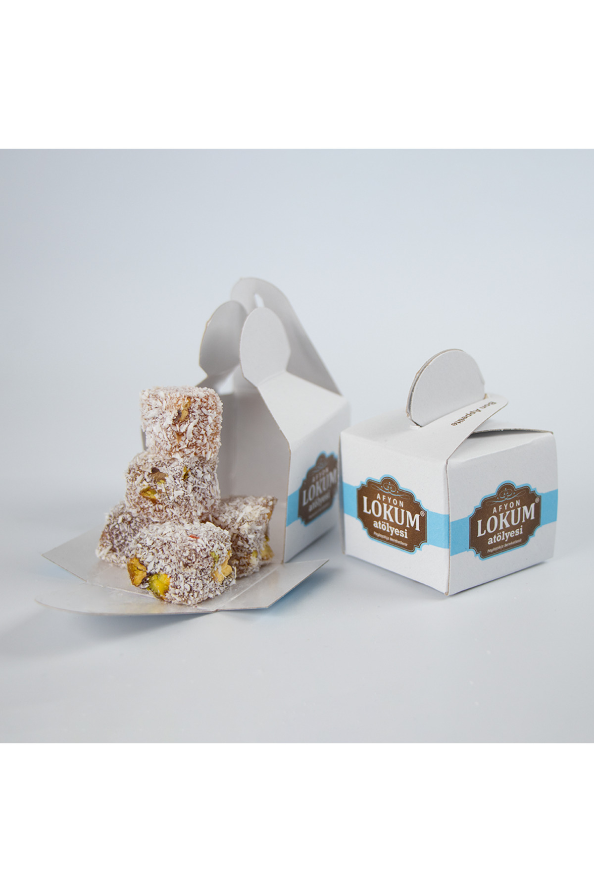 Lokum Atölyesi DUBLE KAVRULMUŞ ANTEP FISTIKLI MİNİ LOKUM (HİNDİSTAN CEVİZİ KAPLI) 250G (10 ADET TEKLİ KUTU İÇERİSİN