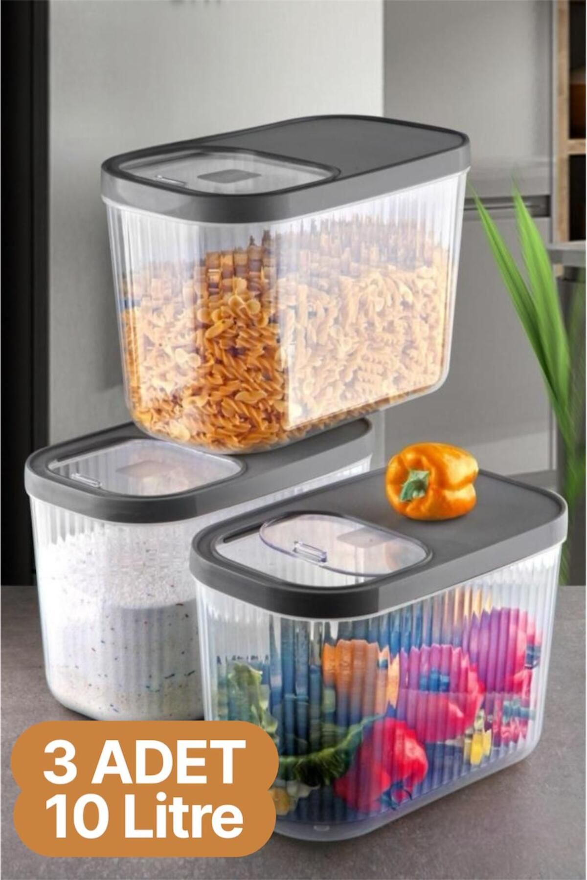 Bayev-3 Pieces Gray 10 Liter Food Pulses Storage Container - Detergent Tablet Storage Box with Trim Lid 1