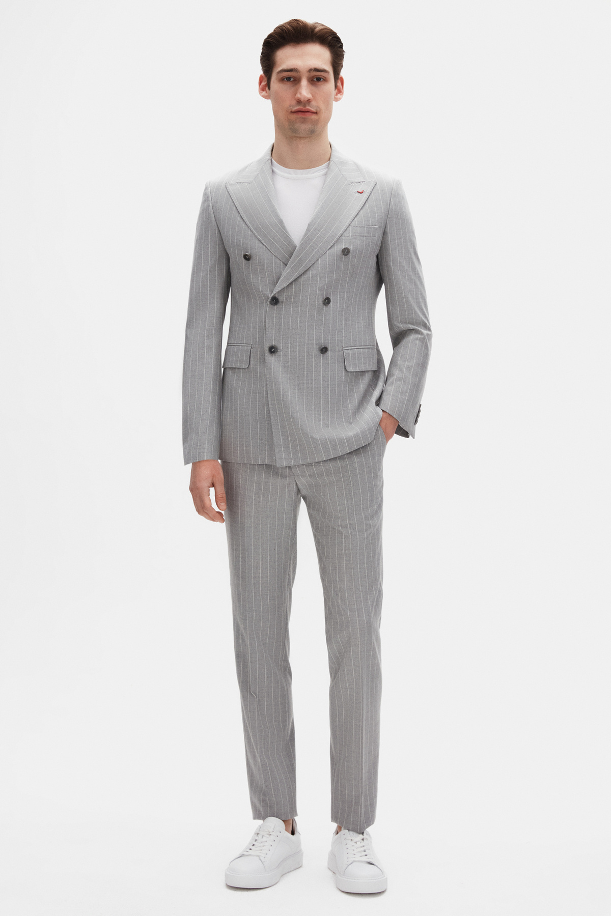 D'S Damat-Ds Damat Regular Fit Gray Striped Double Breasted Suit 4
