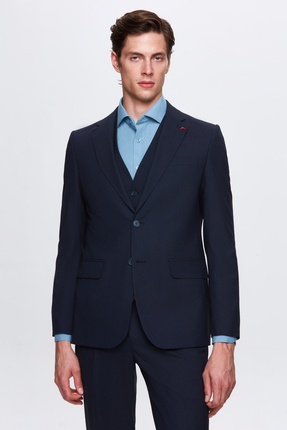 D'S Damat Ds Damat Slim Fit Lacivert Mono Yaka Tek Yırtmaçlı Astarlı Takim El...