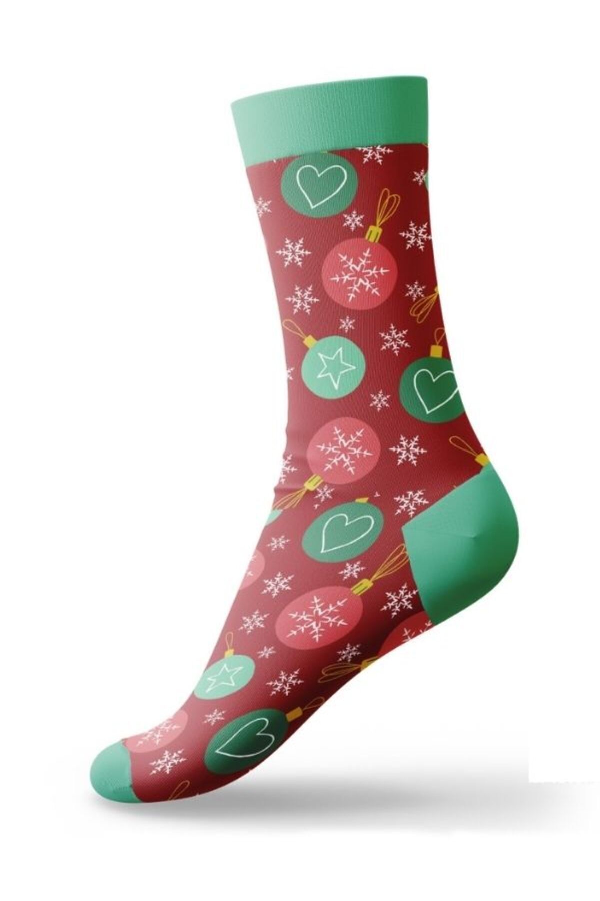 Socks Tunnel-New Year's Heart Snowflake Patterned Red Colored Socks 5