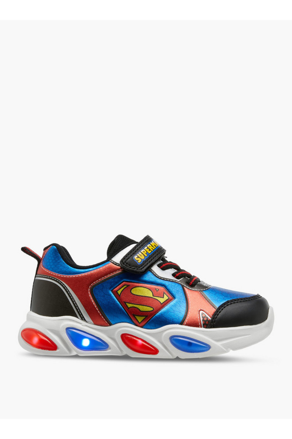 Superman-Logo Embossed Light-Up Sneakers with Hook and Loop Closure 6