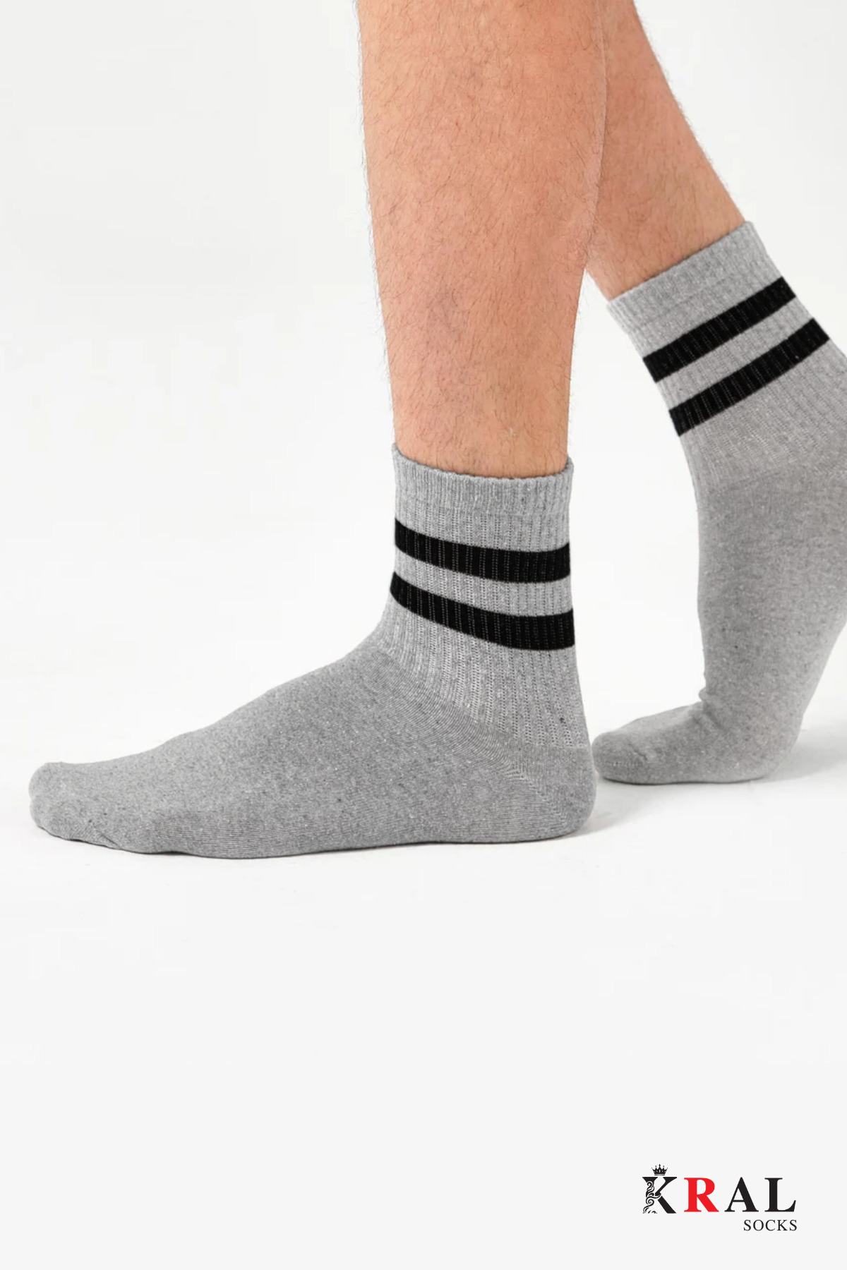 Lüx Kral 6 Çift Unisex Çizgili Pamuklu Kolej Tenis Çorap görsel 2