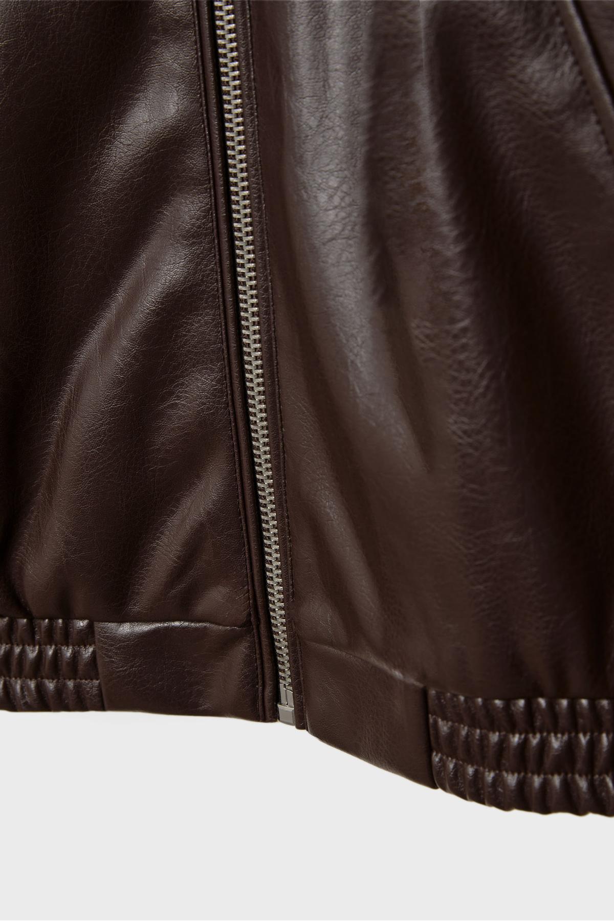 Stradivarius  Oversize Suni Deri Ceket - Görsel 8