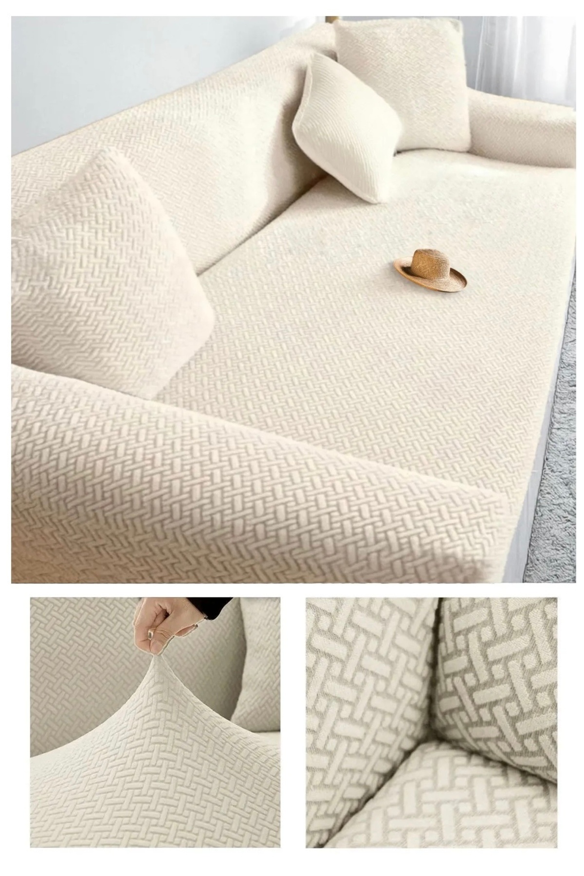 probak-Brick Pattern Sofa Cover Elastic Non-Slip 3-Seater Sofa Bed Couch Cover 1 Piece 1