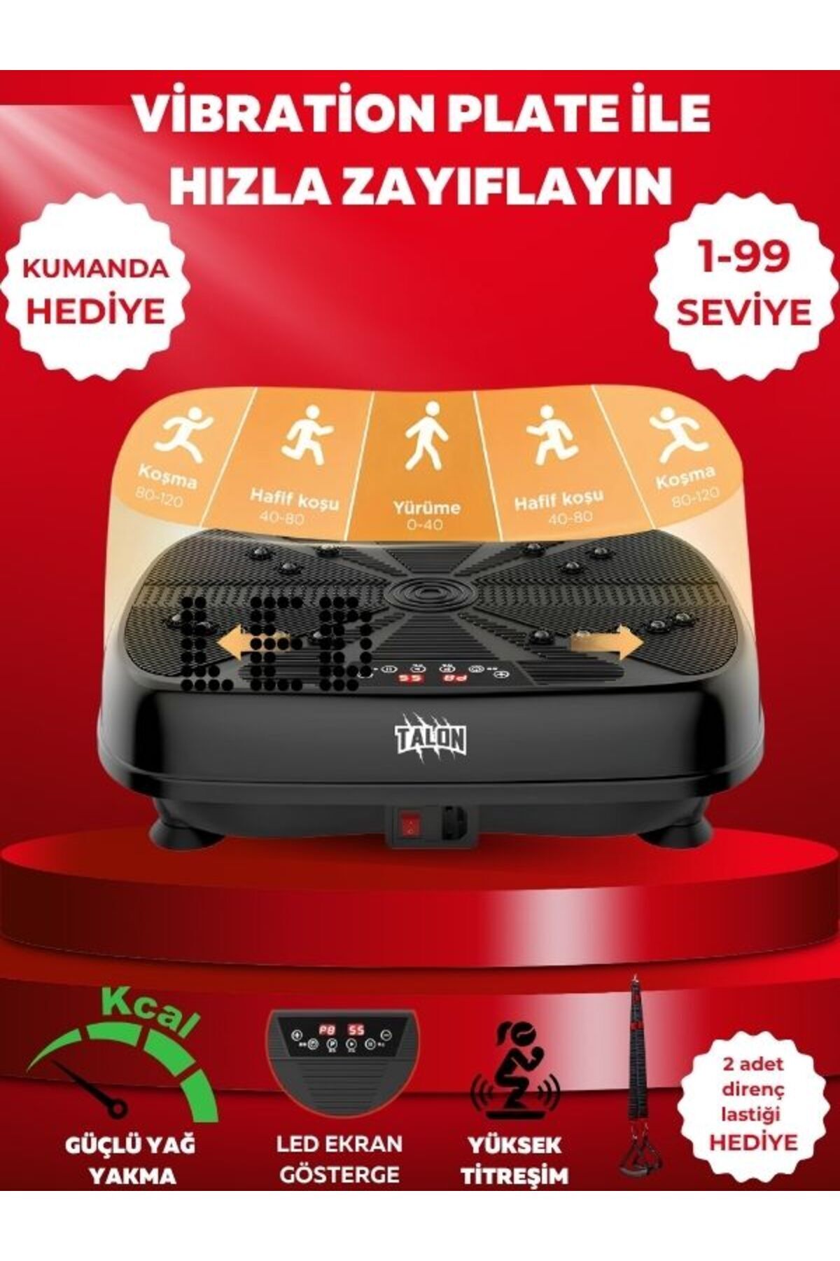 Talon Egzersiz Aleti Yüksek Titreşimli 1-99 Seviye Hız Ayarlı Bluetoothlu Kumandalı Vibration Plate