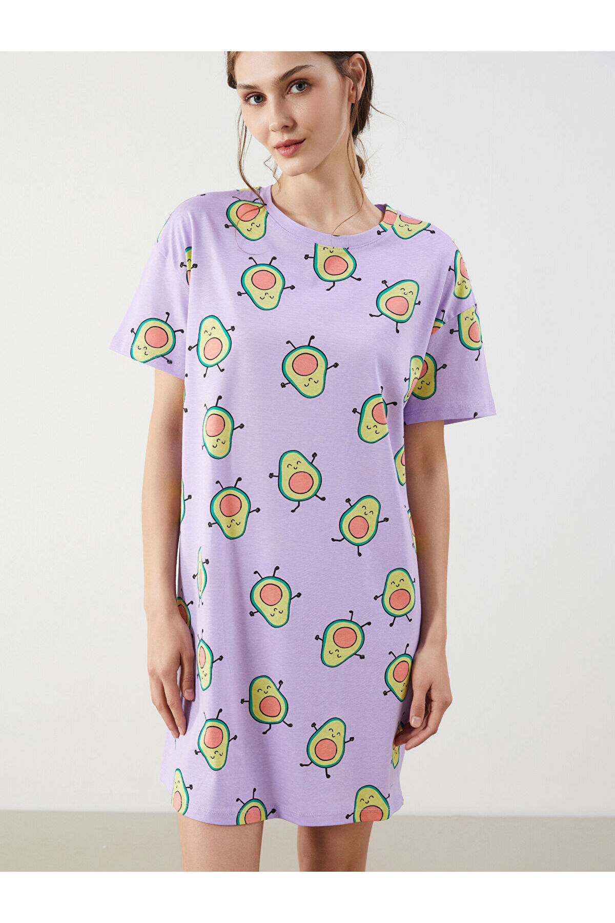 LC Waikiki Bisiklet Yaka Avokado Baskılı Kadın Gecelik (S5)