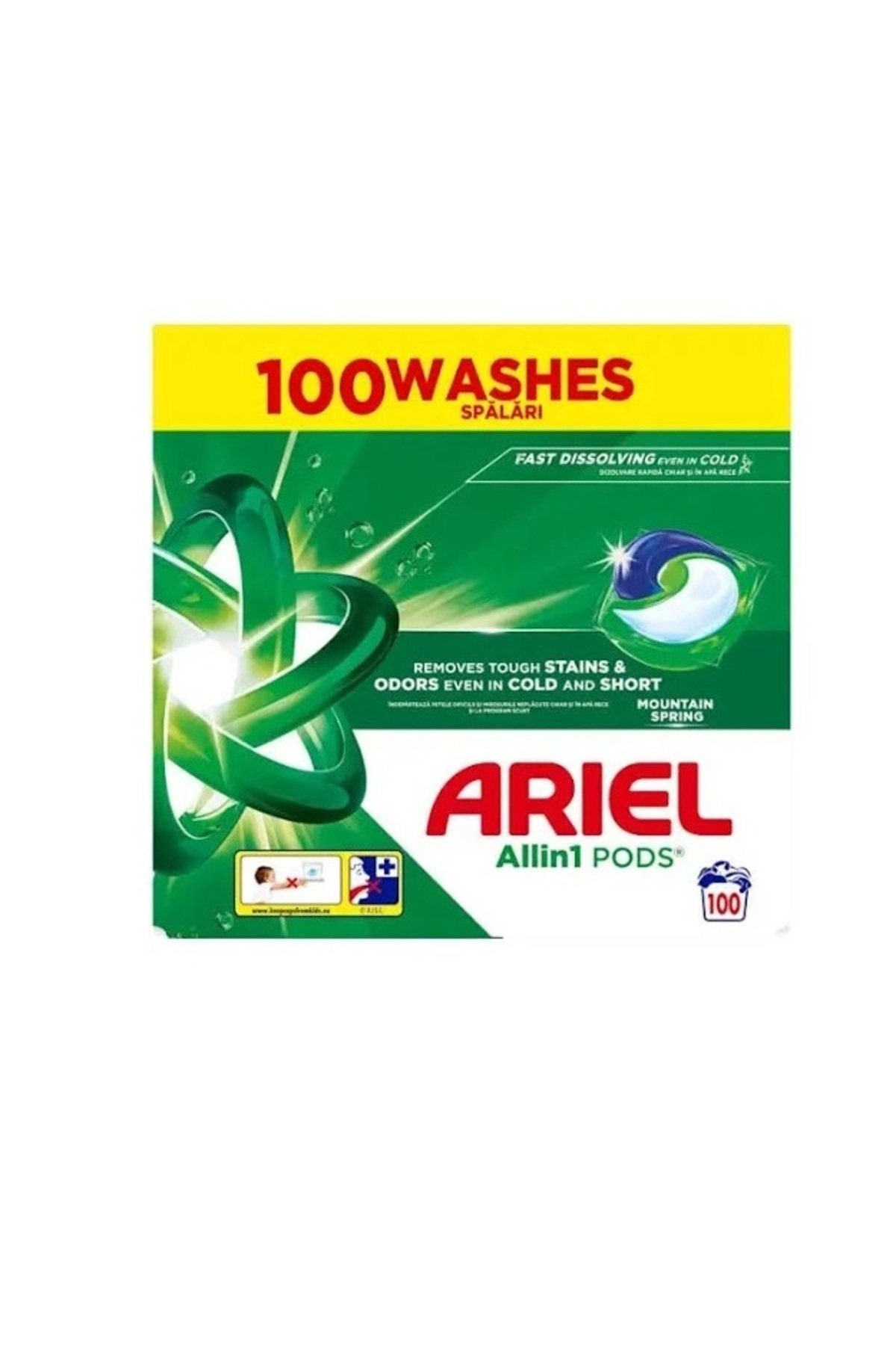 Ariel Detergent de rufe capsule Ariel All in One PODS Mountain Spring, 2x50 buc, 100 spalari
