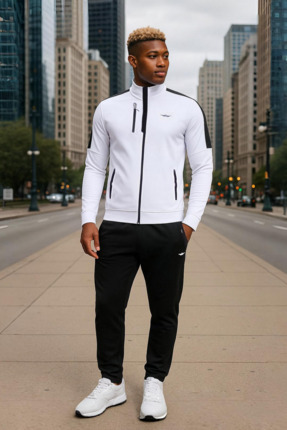 BESSA Beyaz Dik Yaka Mevsimlik Pamuklu 2 Iplik Kumaş Fermuarlı Cep Düz Paça E...