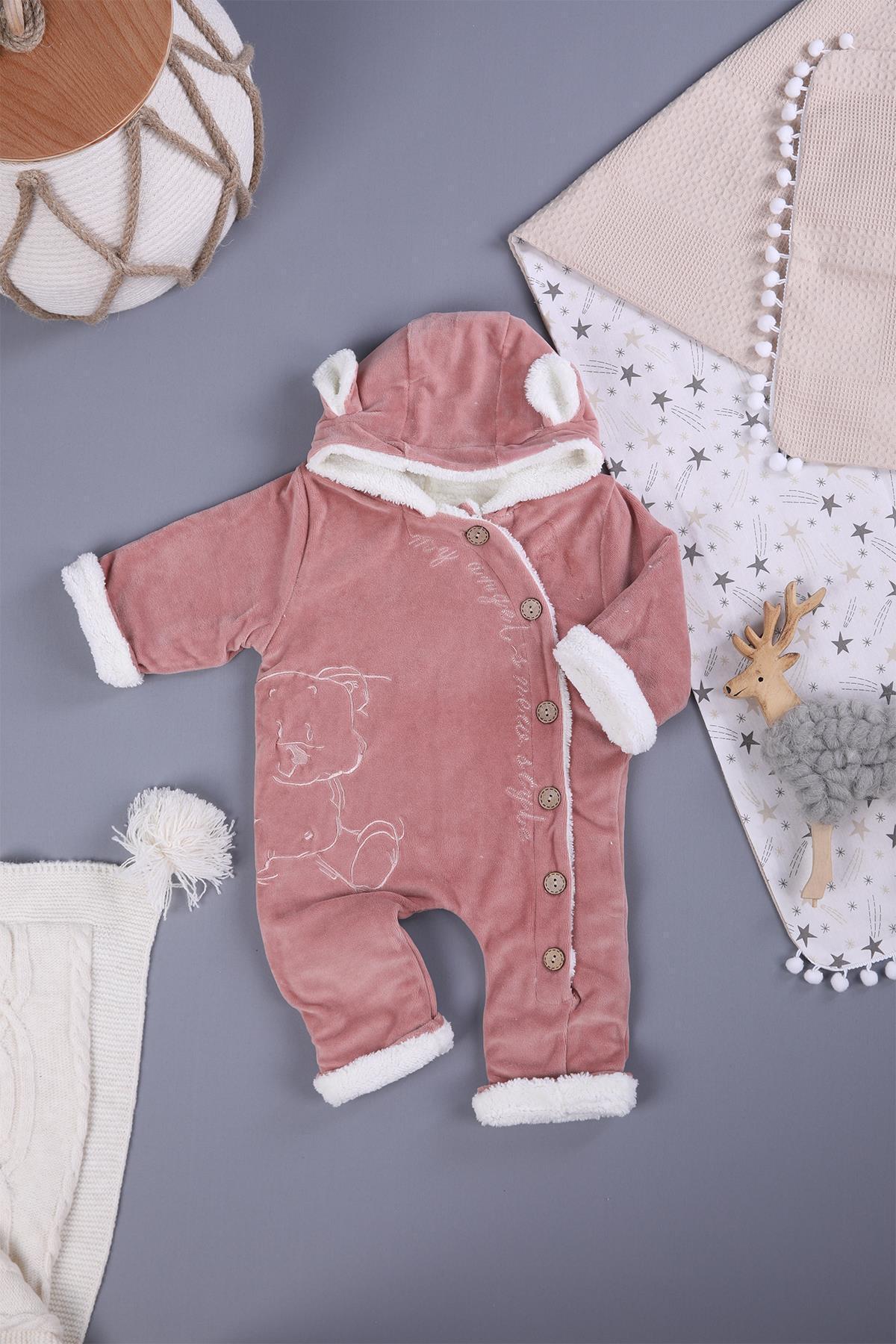 Babyhola Kadife Velsoft Astarlı Kışlık Unisex Bebek Çocuk Tulum 3200 fotoğrafı 3 (önizleme)