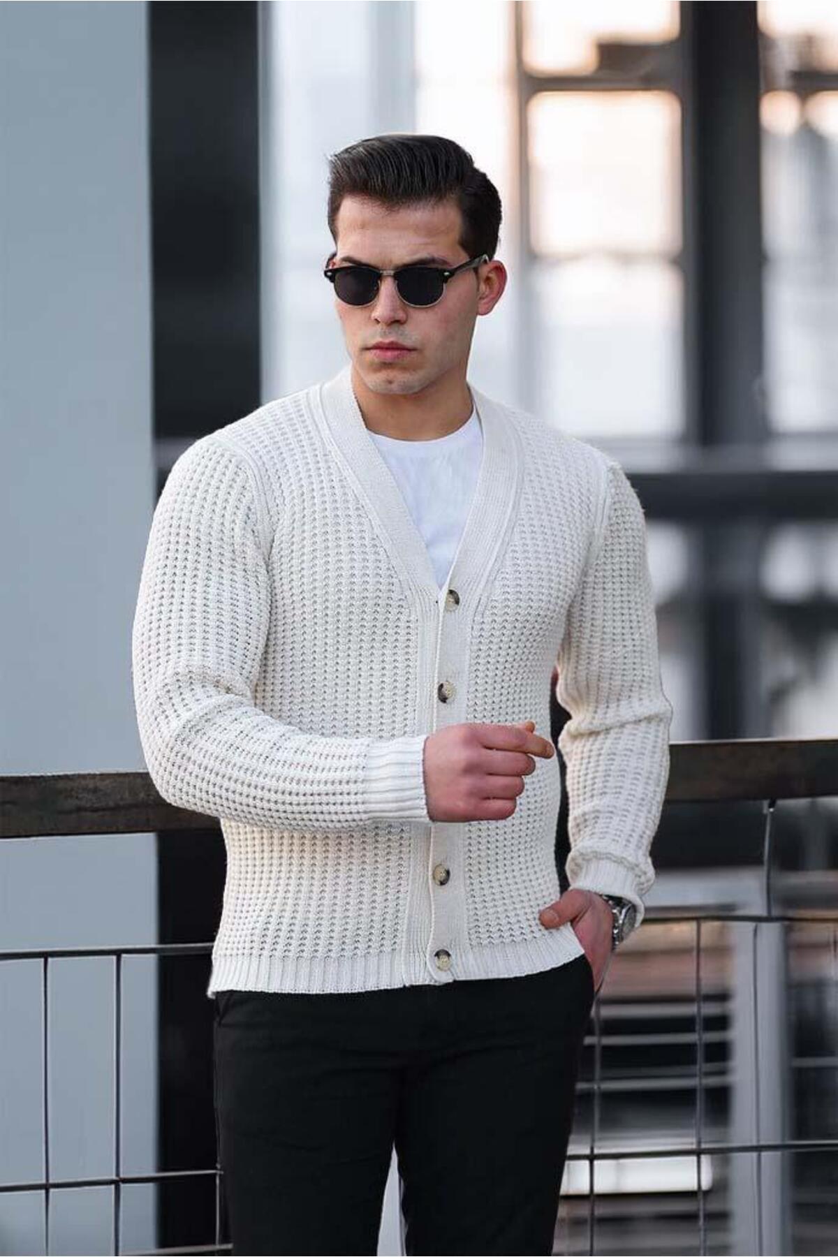 Valiberta-Nopenli Ribbed Knitted Buttoned Cardigan - Stone 4