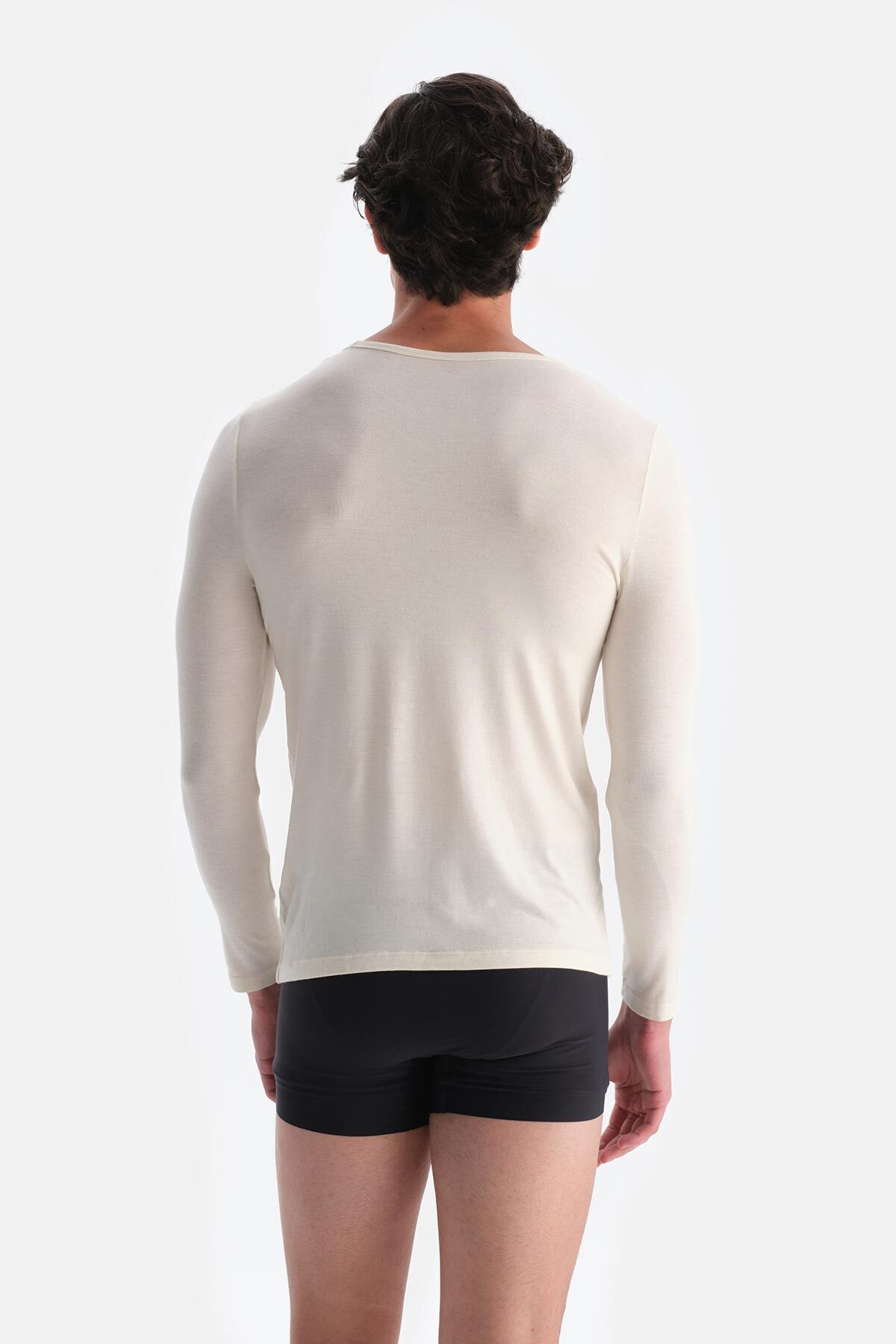Dagi-Ecru D1051 Modal Cashmere Crew Neck Long Sleeve Top 2