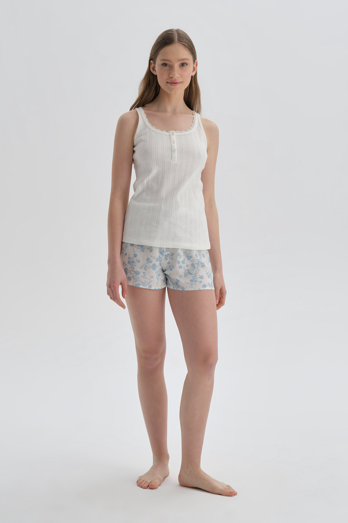Dagi-White Patterned Viscose Shorts Pajama Bottoms 1