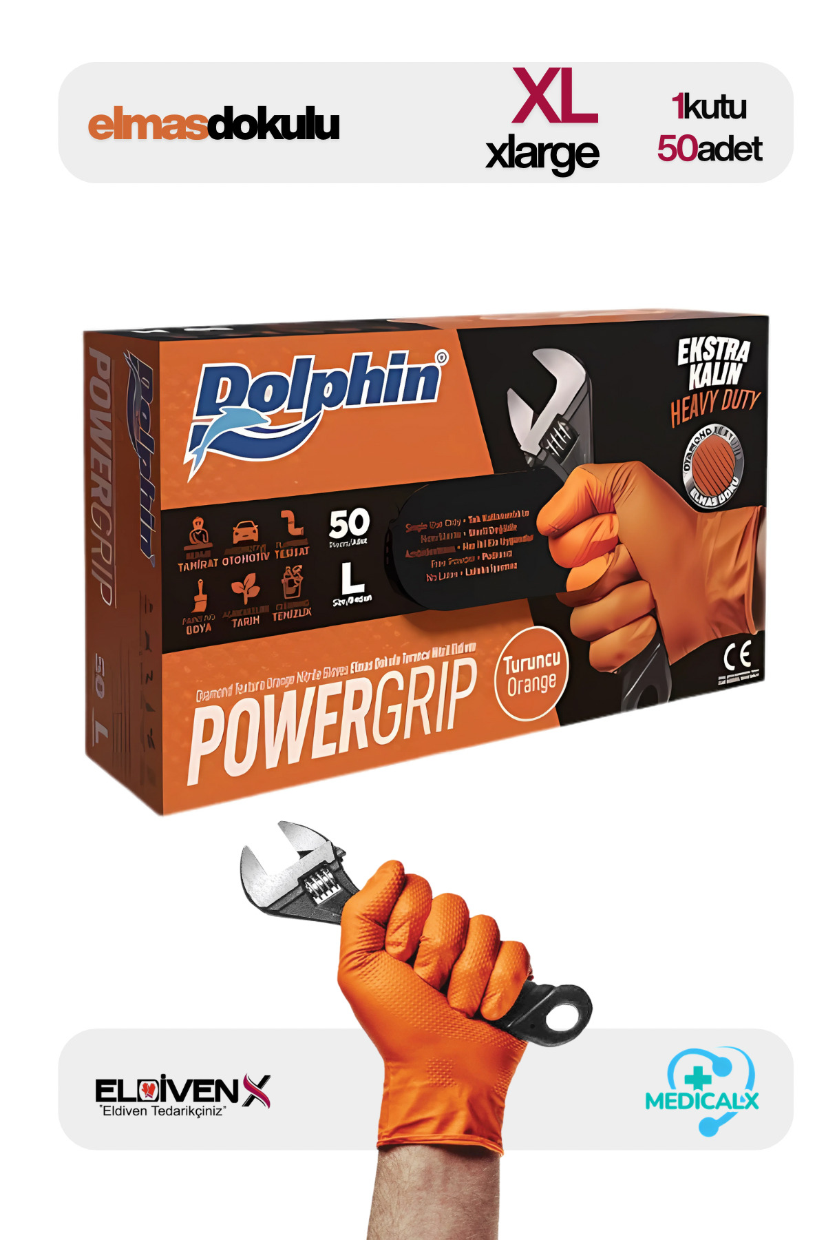 Medicalx PowerGrip Ekstra Kalın Turuncu Nitril Eldiven Elmas