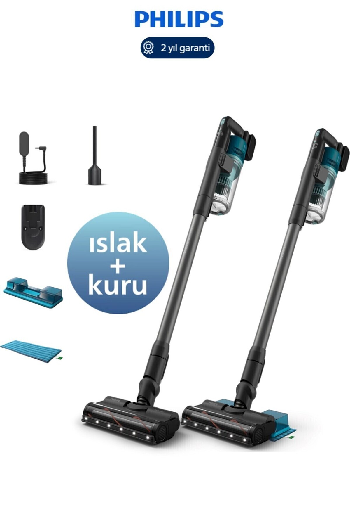 Philips Aqua Modulü ile Kolay Mop 6000 Serisi Dikey Süpürge Islak&Kuru Zemin Tipini Algılayan Akıllı Başlık